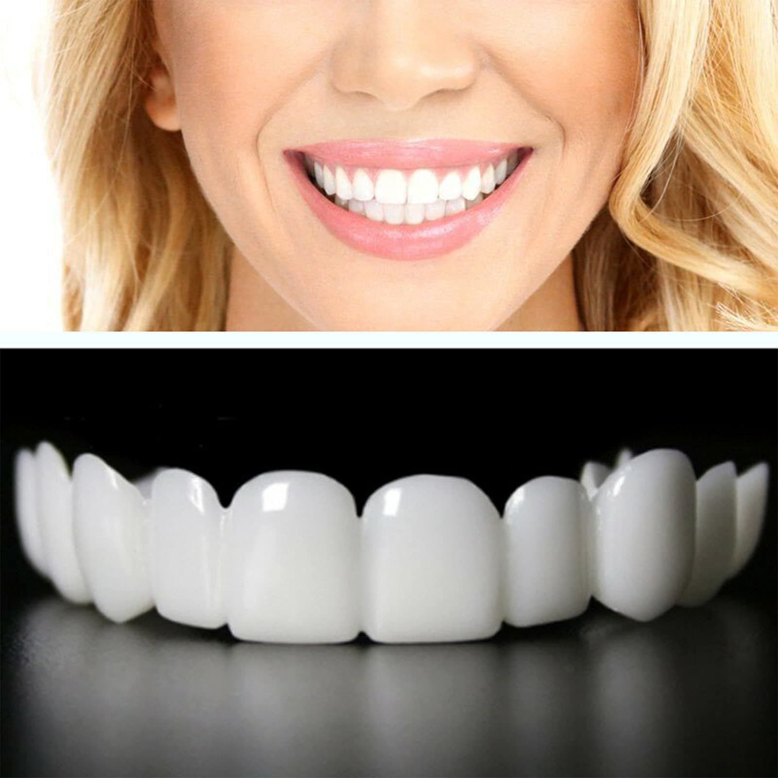 Upper and Lower False Teeth Instant Veneers Dentures Teeth Whitening Cosmetic Fake Teeth Comfort Fit Snap on Veneers Teeth for Snap On Instant and Confidence Smile for Men and Women
