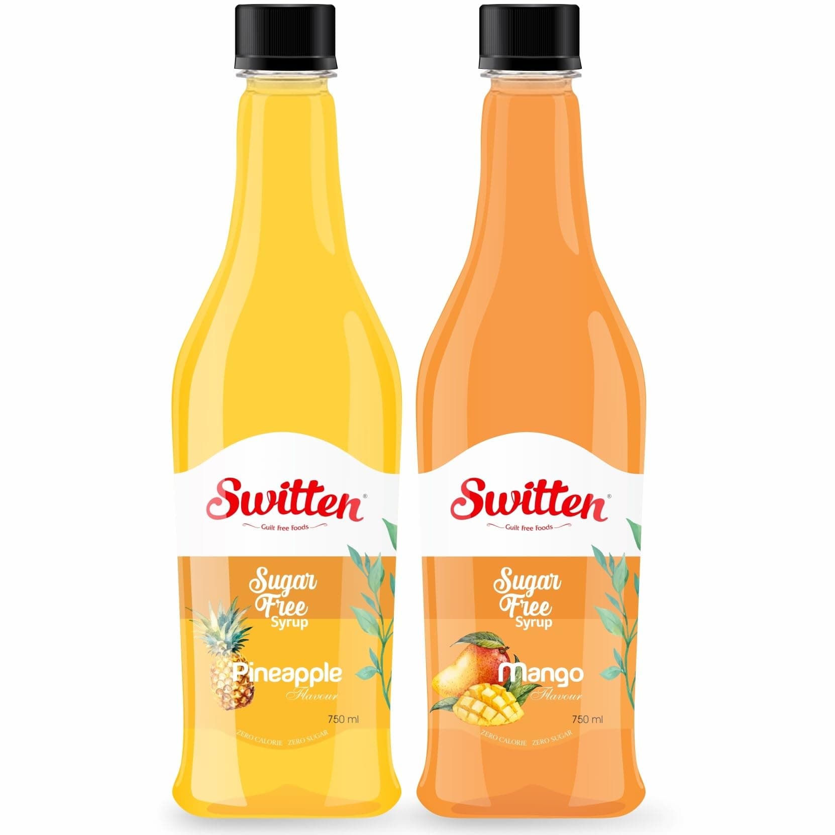 Switten Sugar Free Pineapple and Mango Syrup - Pack of 2 (Each 750ml) I Diabetic Friendly | Concentrated Syrup | No Added Sugar | Cocktail, Mocktail, Sarbat I Keto friendly I Zero Calorie Sharbat