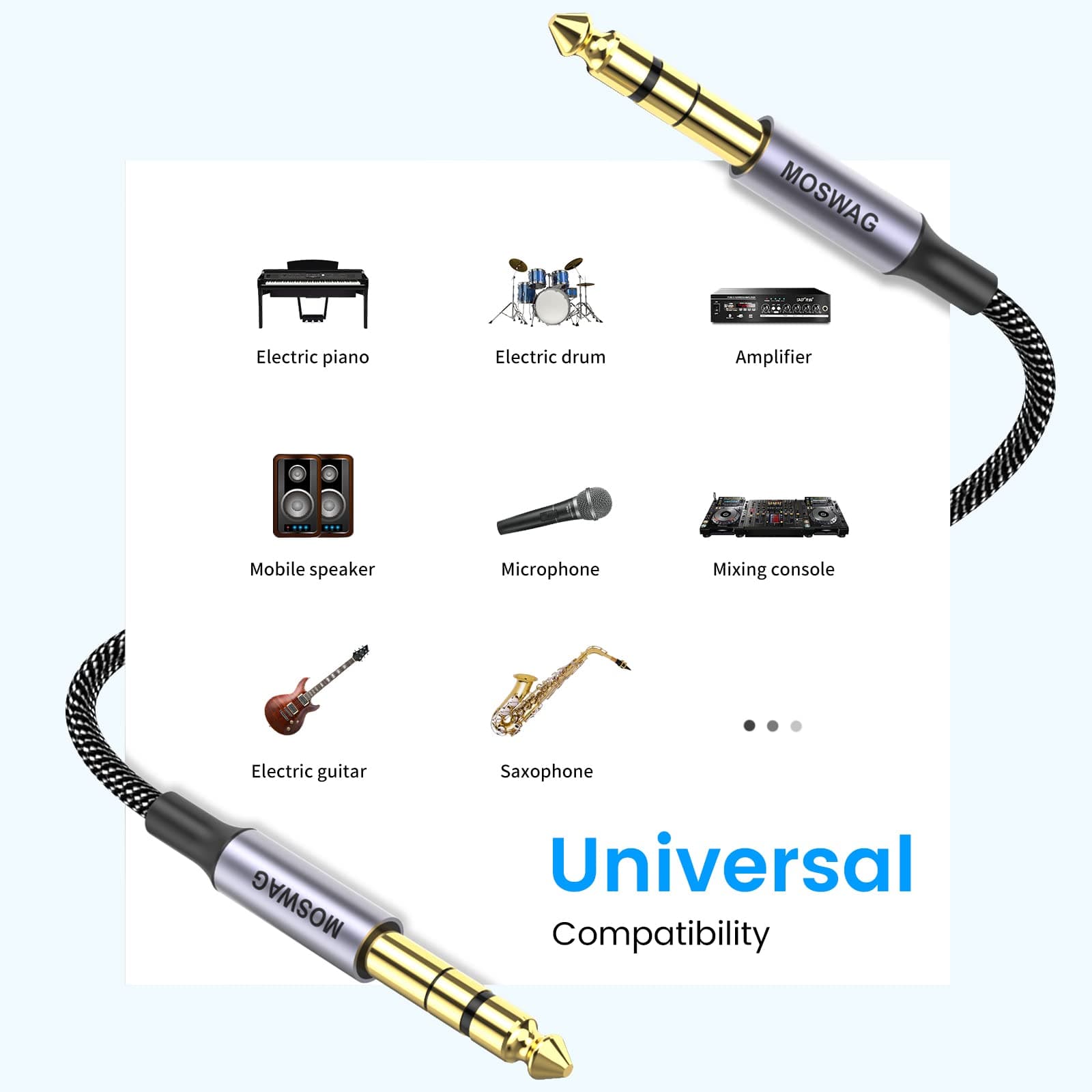 MOSWAG 6.35mm TRS Audio Cable, 1/4" TRS Balanced Interconnect Cable Nylon Braided and Electric Guitar, Bass Guitar, Remix Compatible