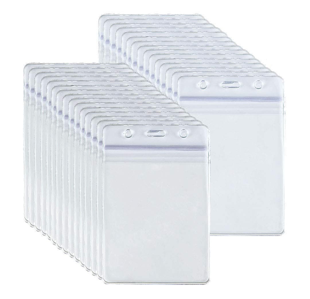 Purida ID Badge Holder, Work Badge Holder, Heavy Duty Clear Card ID Holder, 3 x 4 Name Badge Holder, Resealable Zip Work Badge Holder, Waterproof, Vertical, 100 Pack