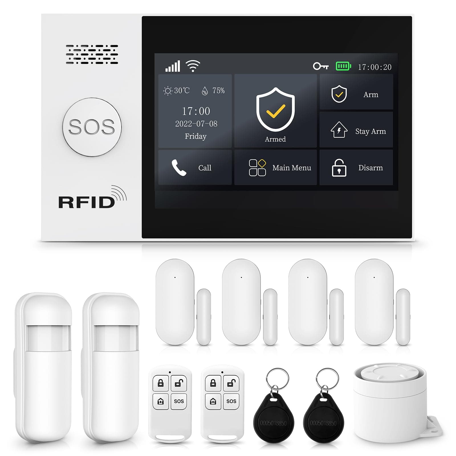 12-Piece-Kit Full Touch Screen Wireless Smart Home Alarm System, DIY 4G and WiFi Burglar Alarm System for Home Security with APP Alert, Motion Detector, Door Window Sensor, Remote Control, Siren