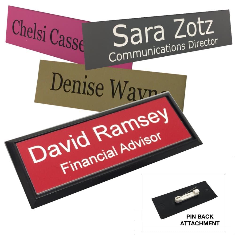Business Name Tag/ID Badge Personalized - Laser Engraved, Pin Back - Customized