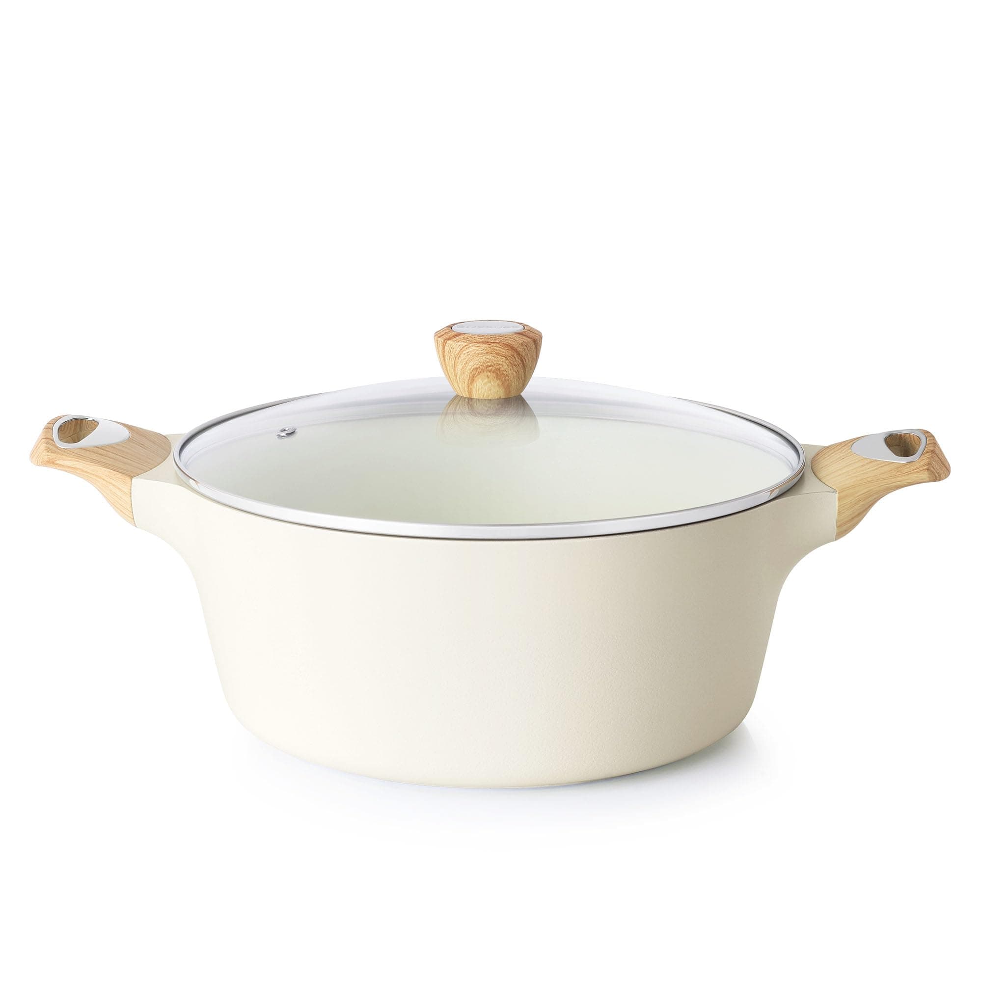 Ceramic Nonstick Stock Pot with Lid, 2.6/4.5/6.6/8.5 QT Soup Pot Casserole Pot, Non-toxic Healthy Pasta Pot, Large Cooking Pot Stew Pot, Induction Compatible, PFOA PFAS PTFE Free, White