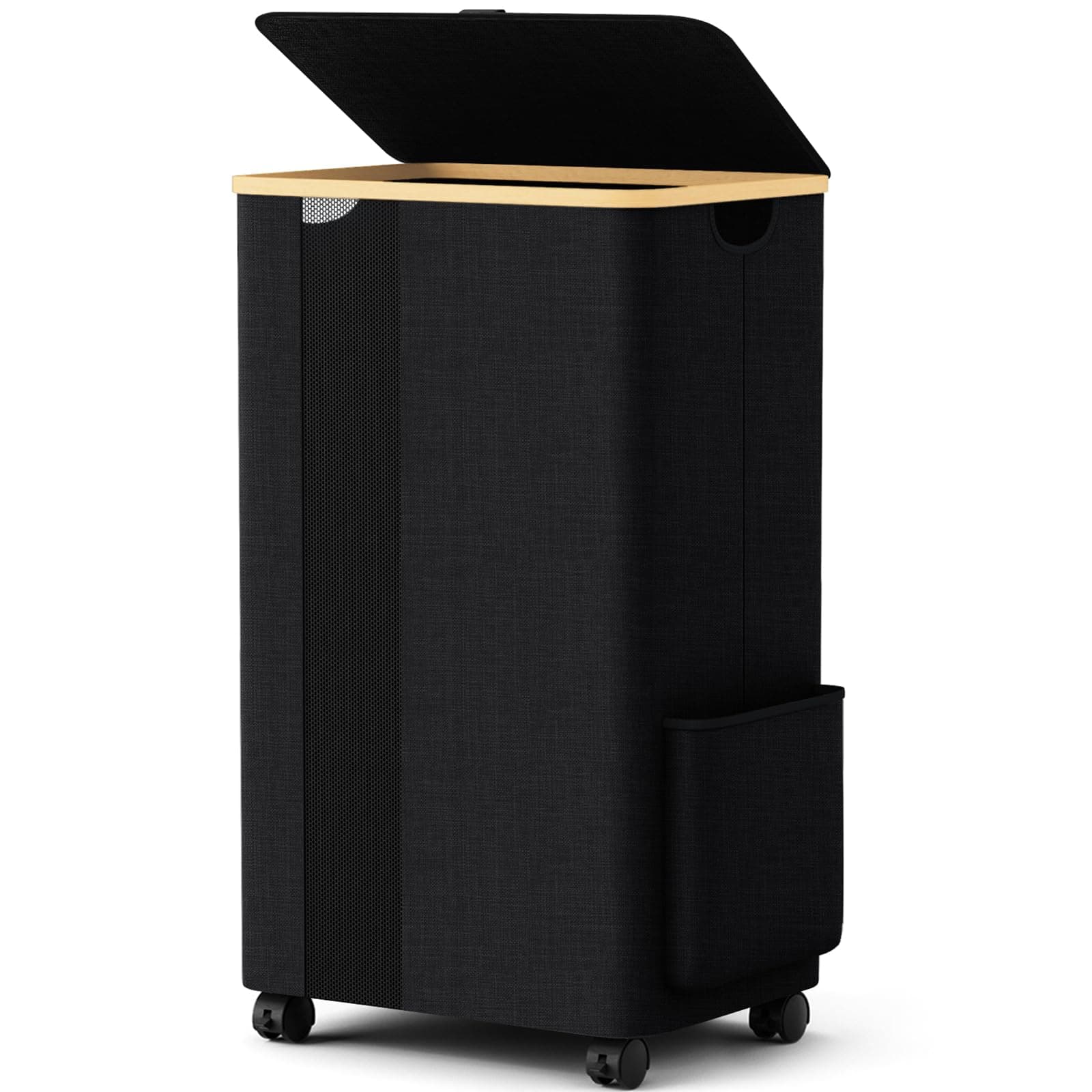 BlissTotes Laundry Basket Laundry Hamper with Lid, Collapsible Laundry Hampers, Laundry Bin, Clothes Hamper Basket with Internal Support & Wheels & Handles for Bathroom, Bedroom (100L, Black)