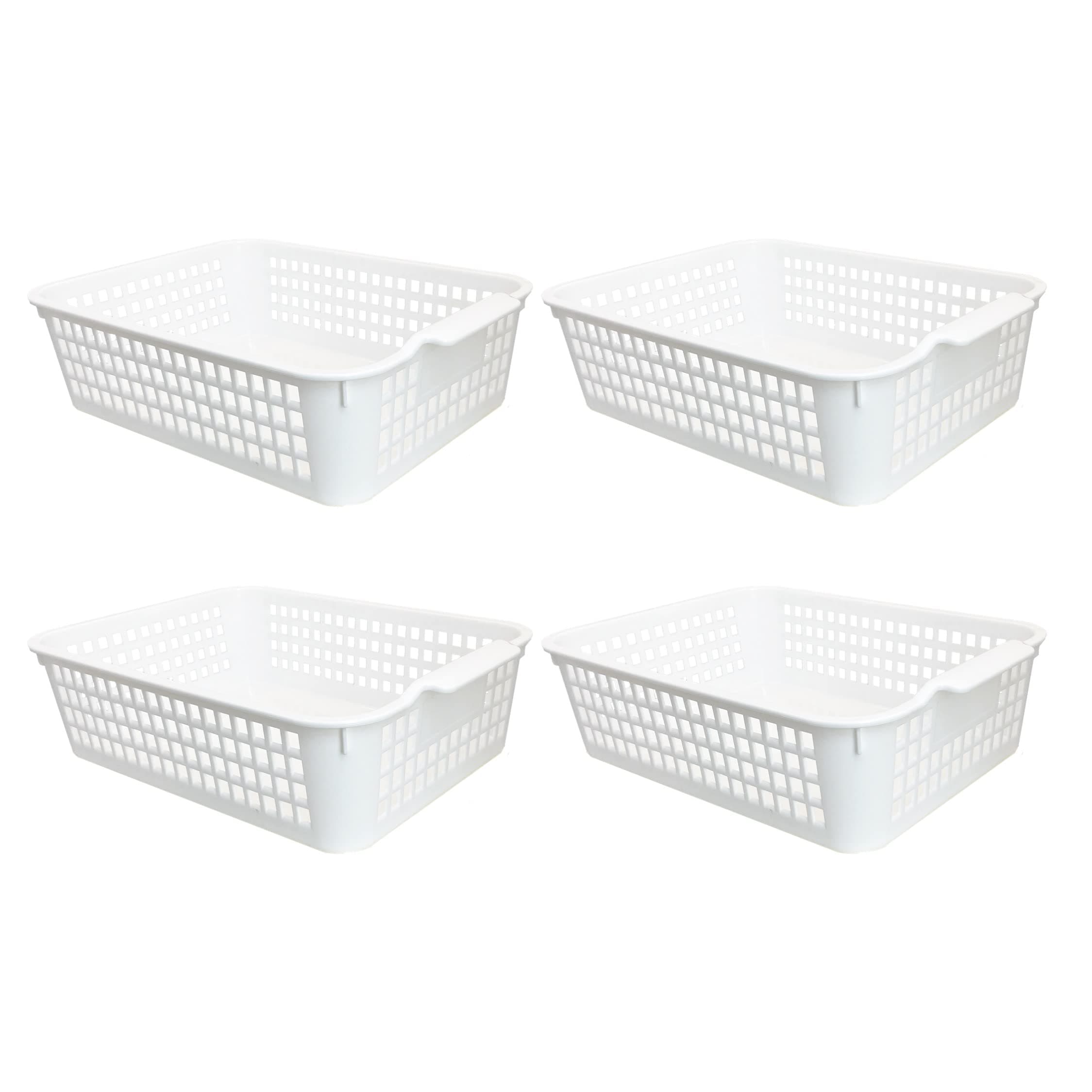 FCG Home - 4 Pack - White Basket Tray Kitchen Pantry Cupboard Storage Organizer Box Bin (Large)