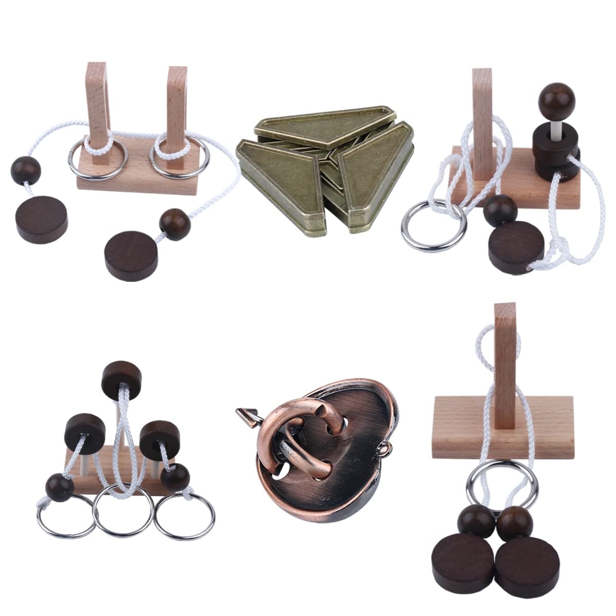 Wooden and Metal 3D Unlock Interlock Assorted Brain Teasers Puzzles,IQ Logic Training Family Game Party Favor Coffee Table Time Unlock Interlock Mind Puzzles Box