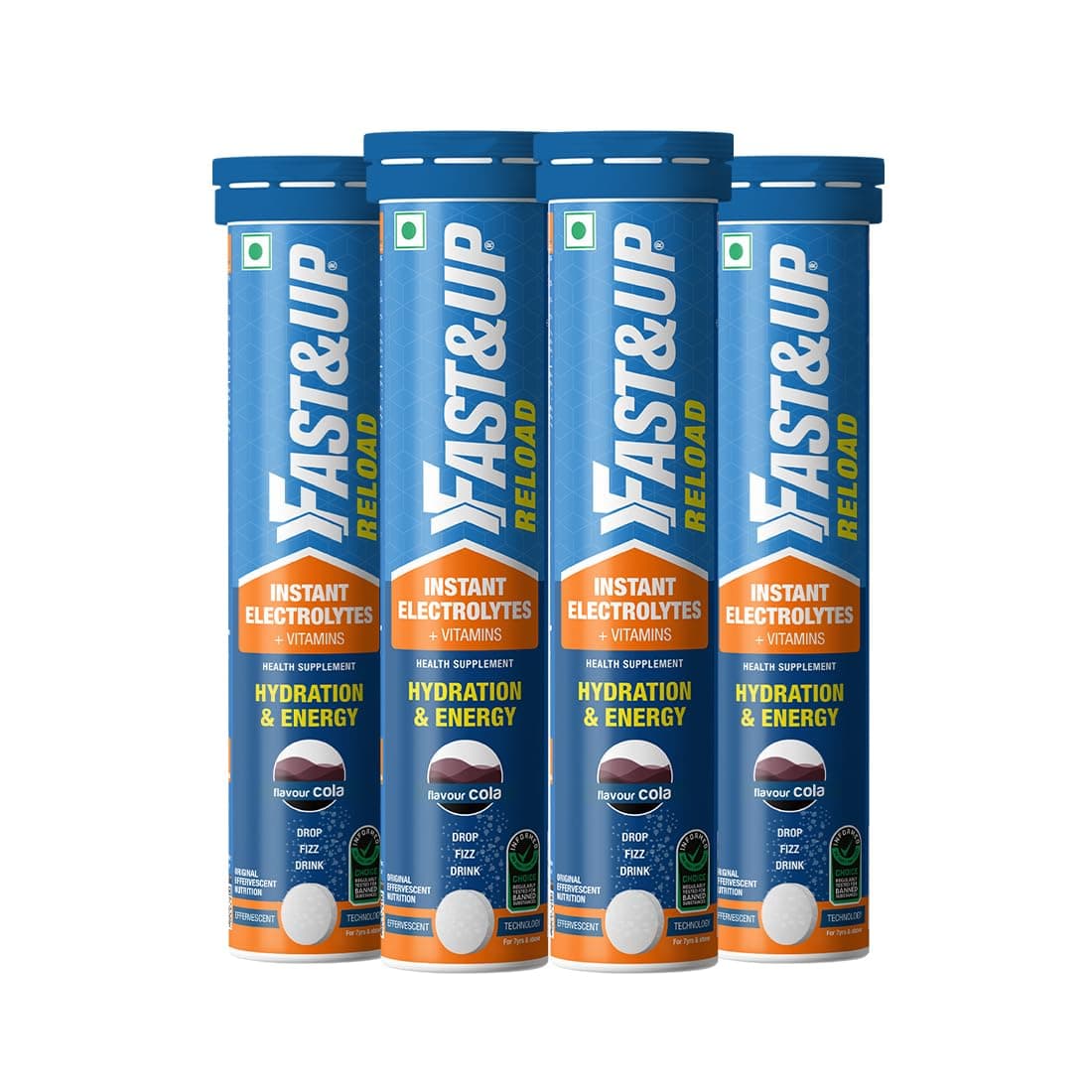 Fast&Up Reload (20 Litres) Low Sugar energy drink for Instant Hydration - 80 Effervescent Tablets with all 5 Essential Electrolytes + Added Vitamins - Certified Electrolytes Drink - Cola flavour