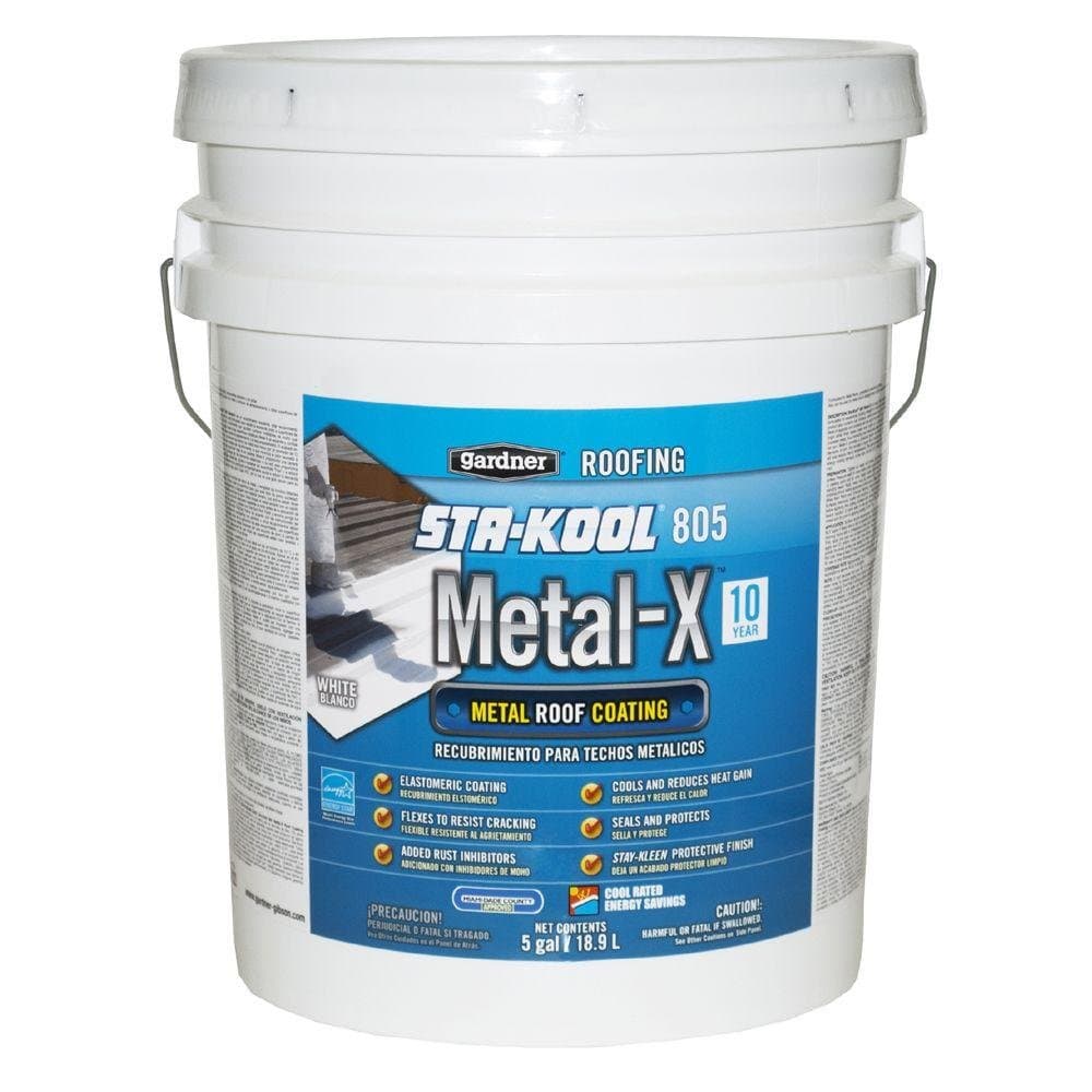 Gardner-Gibson Sta-Kool Metal-X, 5 Gal., Elastomeric Roof Coating Ideal for Metal Roofs, Formulated with Rust Inhibitors, Easy to Apply, Heat Reflective Paint