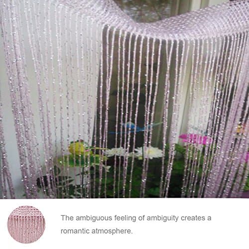 Peahop Glitter Fringe String Curtain Shiny Tassel Flash Silver Line String Curtain Window Panel Room Divider pink