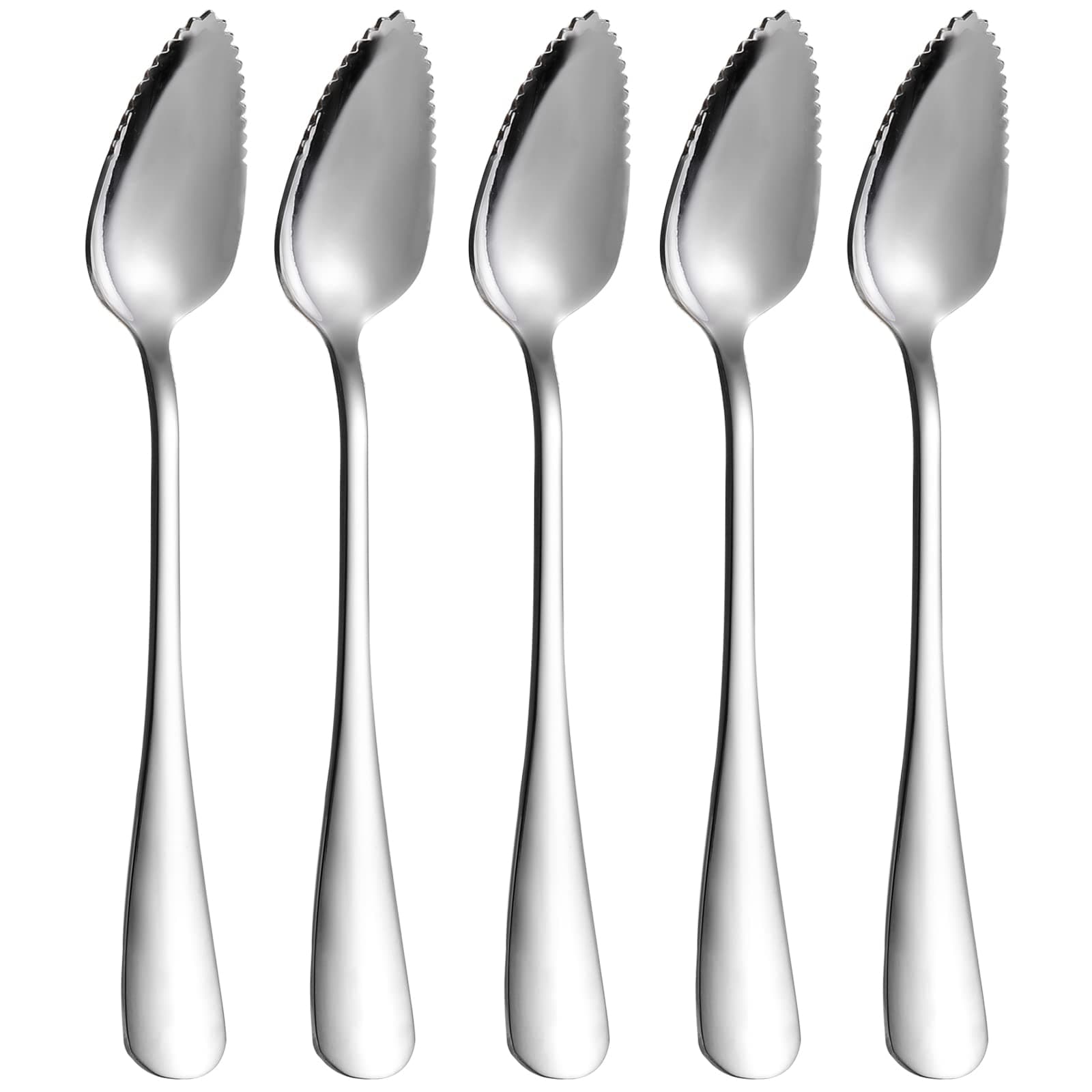 ModaSin Grapefruit Spoons & Grapefruit Knife, Stainless Steel Grapefruit Utensil Set, Serrated Edge & Thick Gauge Handle, Silver Kitchen Tool with Non-stick Plating for Kiwi, Dessert, Apple (6 PCS)