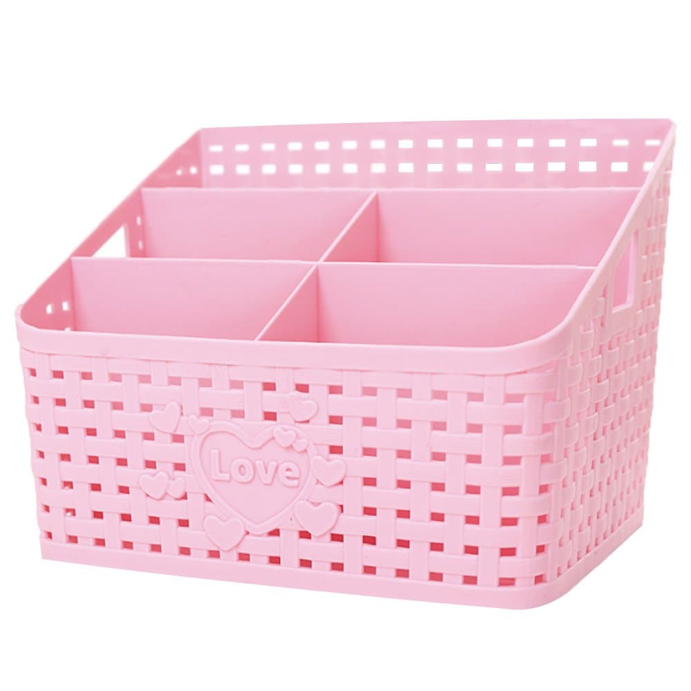 Coideal Plastic Bathroom Shower Makeup Organizer, Large Pink Basket Caddy Office Supplies/Skin Care/Cosmetic Storage Organizer Holder Box for Desktop Office Bedroom Countertop Home Kitchen Desk