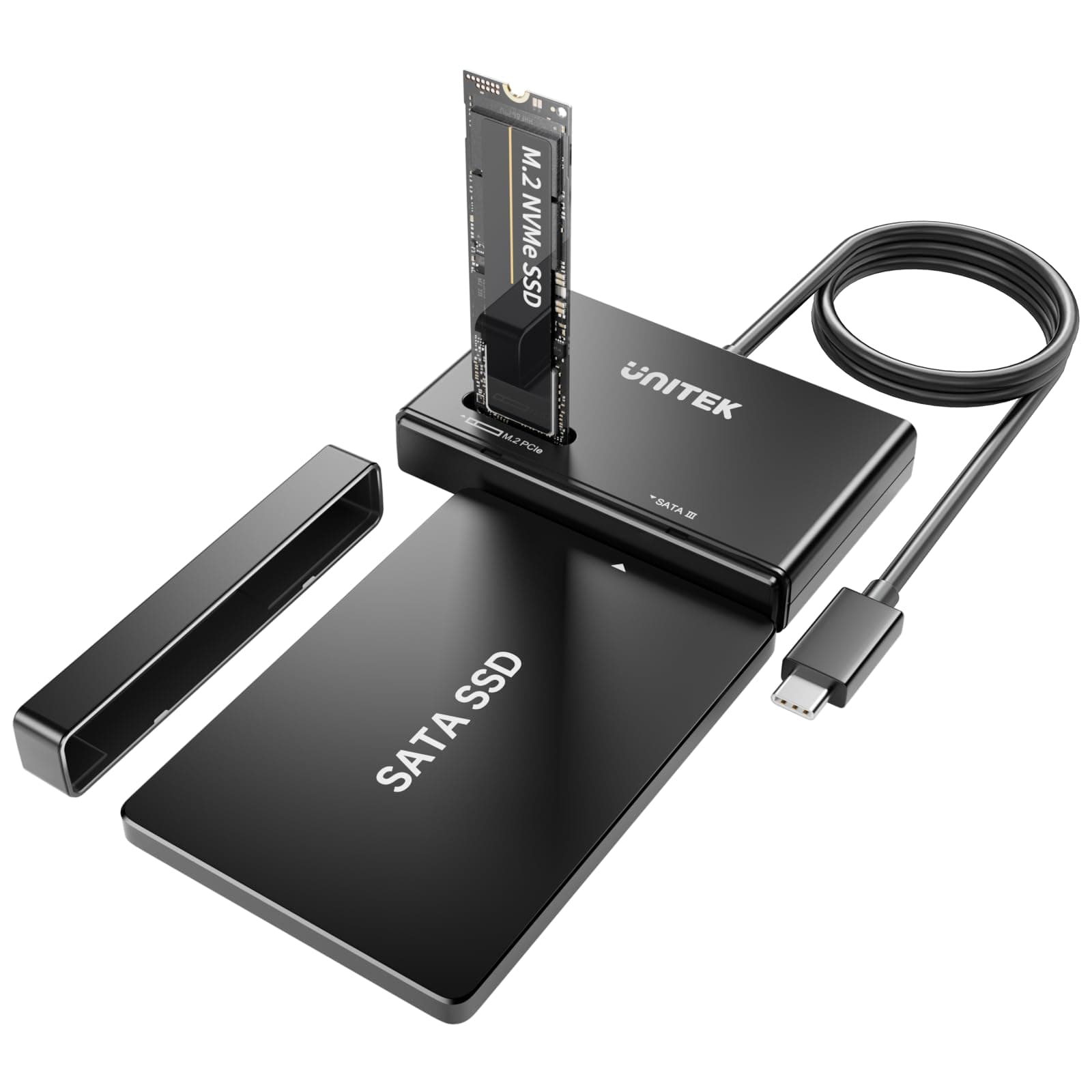 UNITEK M.2 NVME SSD Enclosure Adapter - Tool Free 10Gbps USB 3.2 Gen2 SSD Adapter Portable Enclosure Supports SATA Hard Drive Reader M and B&M Keys Compatible with 2230/2242/2260/2280/22110 SSDs Black