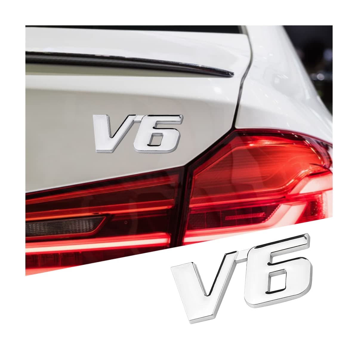 V6 3D Car Emblem Badge Decal, 2PCS Auto Trunk Rear Tailgate Metal Sticker, Car Side Fender Letter Nameplate Logo, Vehicle Exterior Decoration Replacement Universal for Truck, SUV, Van (V6)