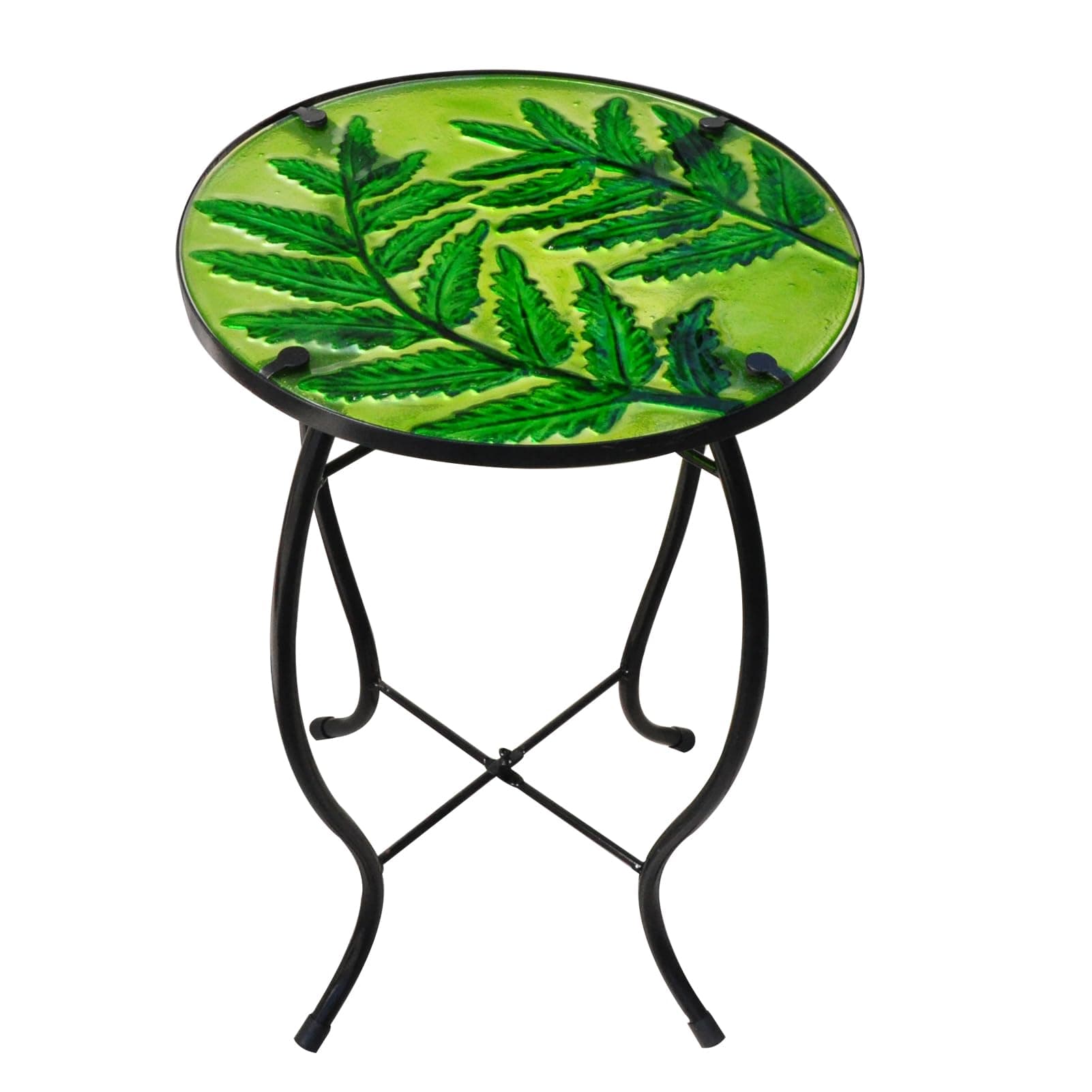 wotieunsPatio Side Table Outdoor Coffee Table Round Glass Feature Table Metal End Table Suitable for Indoor and Outdoor Accent Table Backyard Garden Lawn