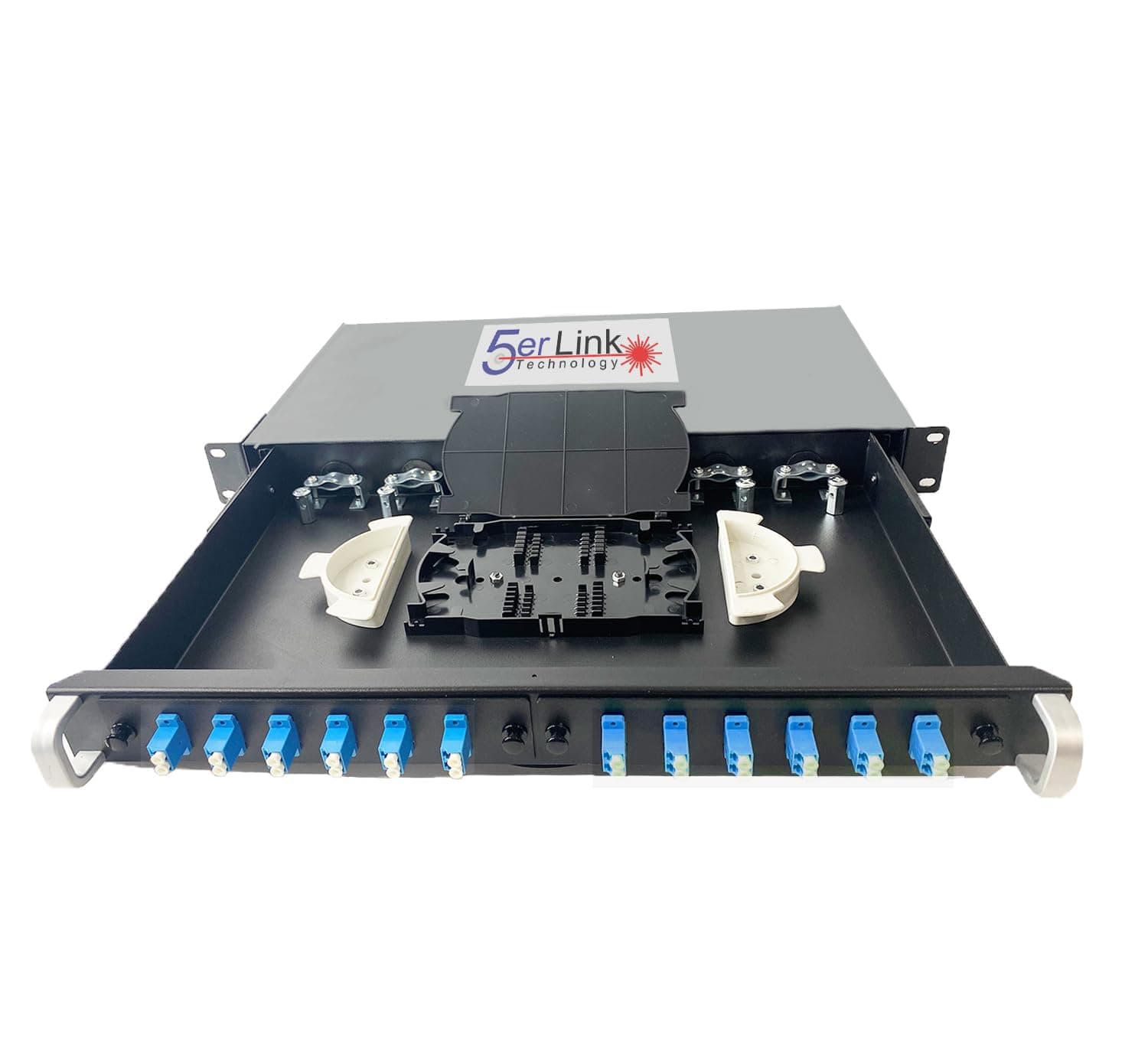 24 Strand 1U Fiber Optic Cable Rack Mount Enclosure with 12 LC Duplex Couplers for 19" Racks or Cabinets | Includes Splice Tray and Fusion Splice Sleeves 60mm Long | Fiber Optic Box (LC OS1)