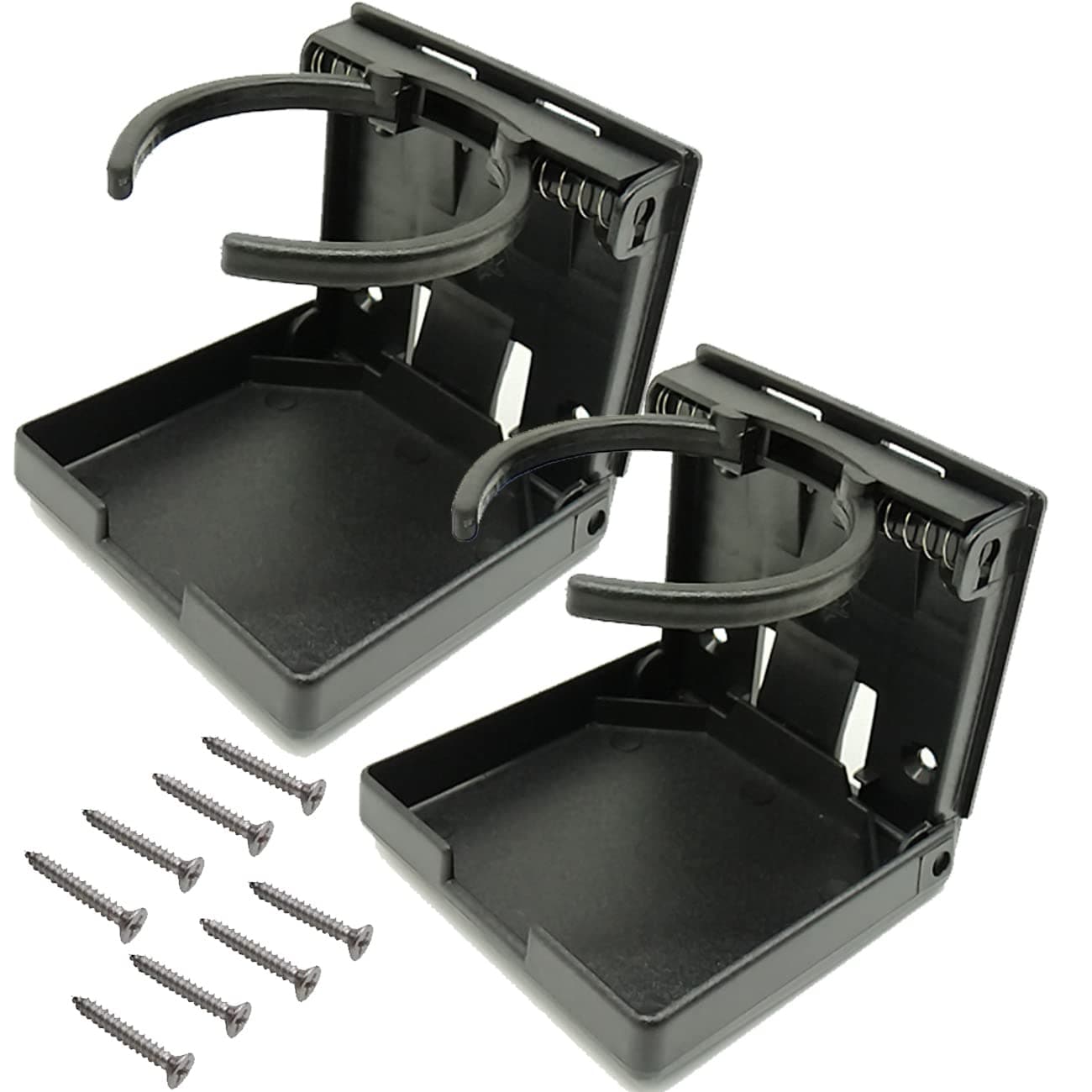 TIHOOD 2PCS Adjustable Folding Drink Holder with Screws/Adjustable Cup Holder for Marine/Boat/Caravan/Car (Black)