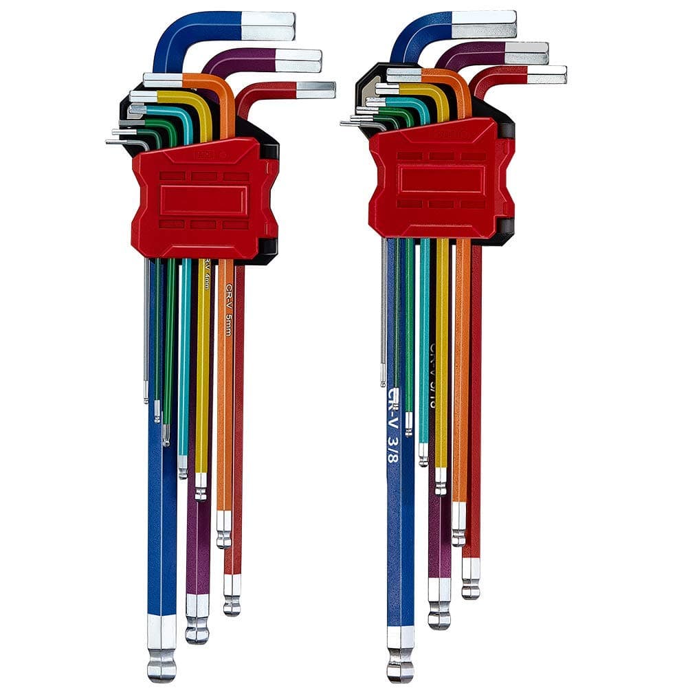 Lichamp 18-Piece Hex Key Set, Long Arm Ball End Allen Key Set, Folding Hex Key Wrench Tool Set with Knotched End, Durable Color Hex L-Wrench Tools Kit for Turning Screws with Foldable Holders (8211)