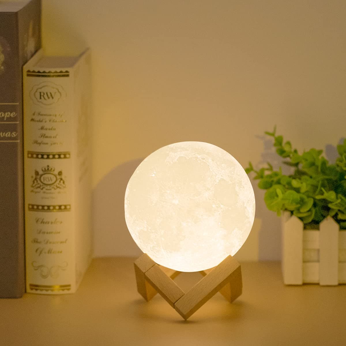 Moon Lamp 4.7 inches with Stand Adjustable Brightness and Warm White/Cool White Color, USB Charging Cable. Romantic Moon Light Will Birthday Gifts for Women, Men, Kids, Child, and Baby (4.7 inches)