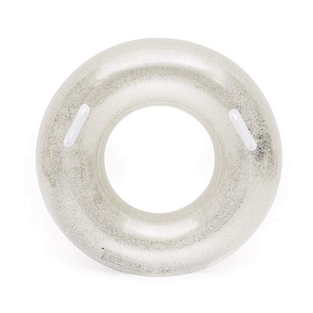 Inflatable Swim Ring,Pool Float with Glitters Inner Tube Water Raft for Adult,Silver,Outer Diameter 100cm