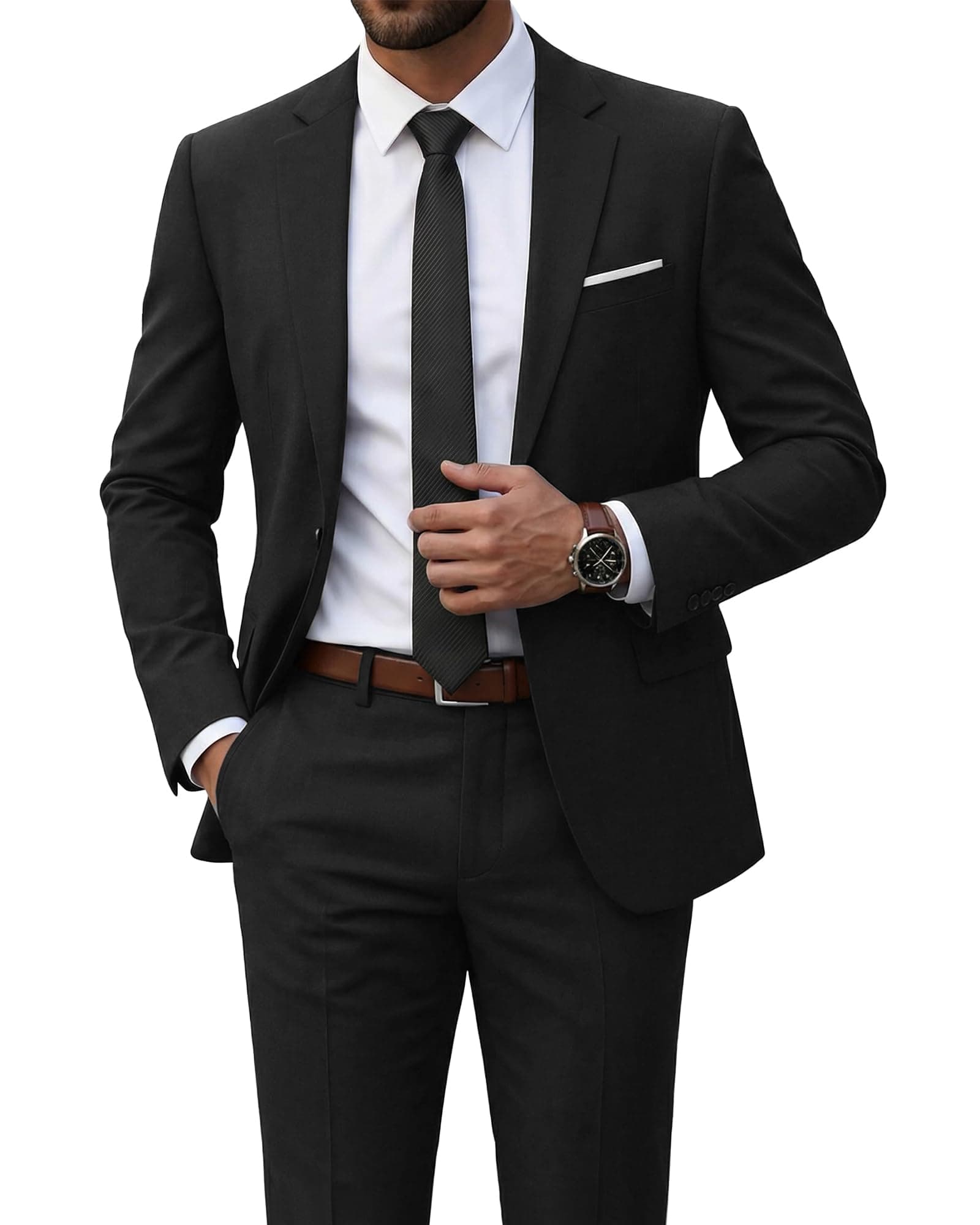 Men's 2 Piece Suit with Tie, One Button Slim Fit Solid Jacket and Pants Set, Suits for Men Prom Party Wedding & Business