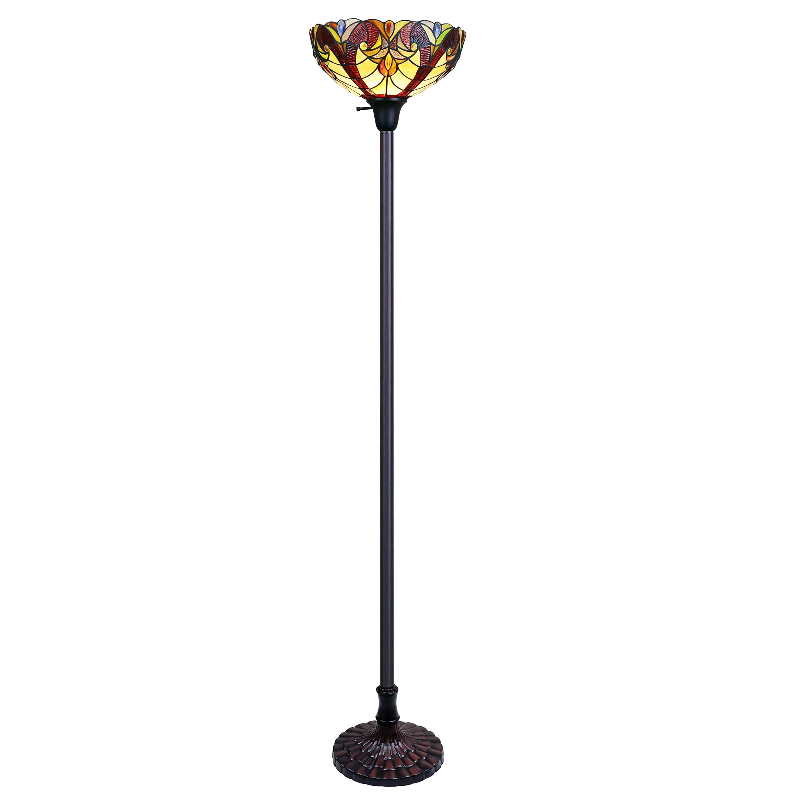 Chloe LightingAdia Tiffany-Style Dark Bronze 1-Light Victorian Torchiere Floor Lamp 14" Shade
