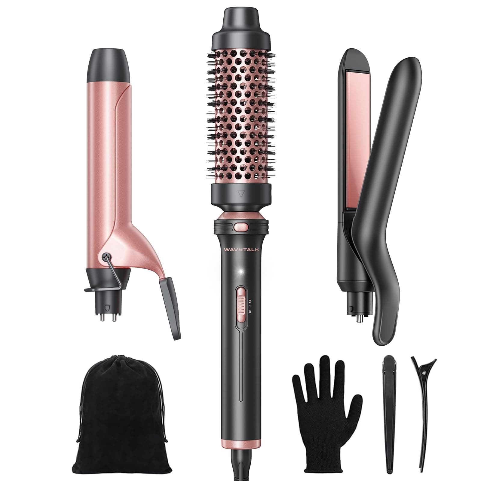 3 in 1 Curling Wand Set, Multi Curl, Curling Iron Set with Heated Round Brush, Flat Iron Hair Straightener, 1 1/4 inch Curling Iron, Dual Voltage Hair Curler