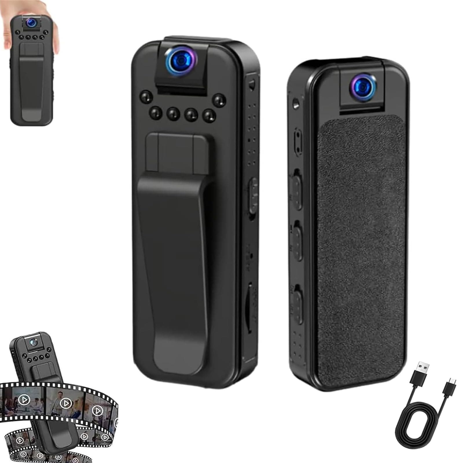 HD 1080p Rechargeable Mini Body Camera with Night Vison&Rotating Lens, Infrared Night Vision Portable Recorder with Memory Card, for Sport, Travel, Cycling (Direct Recording+32G)