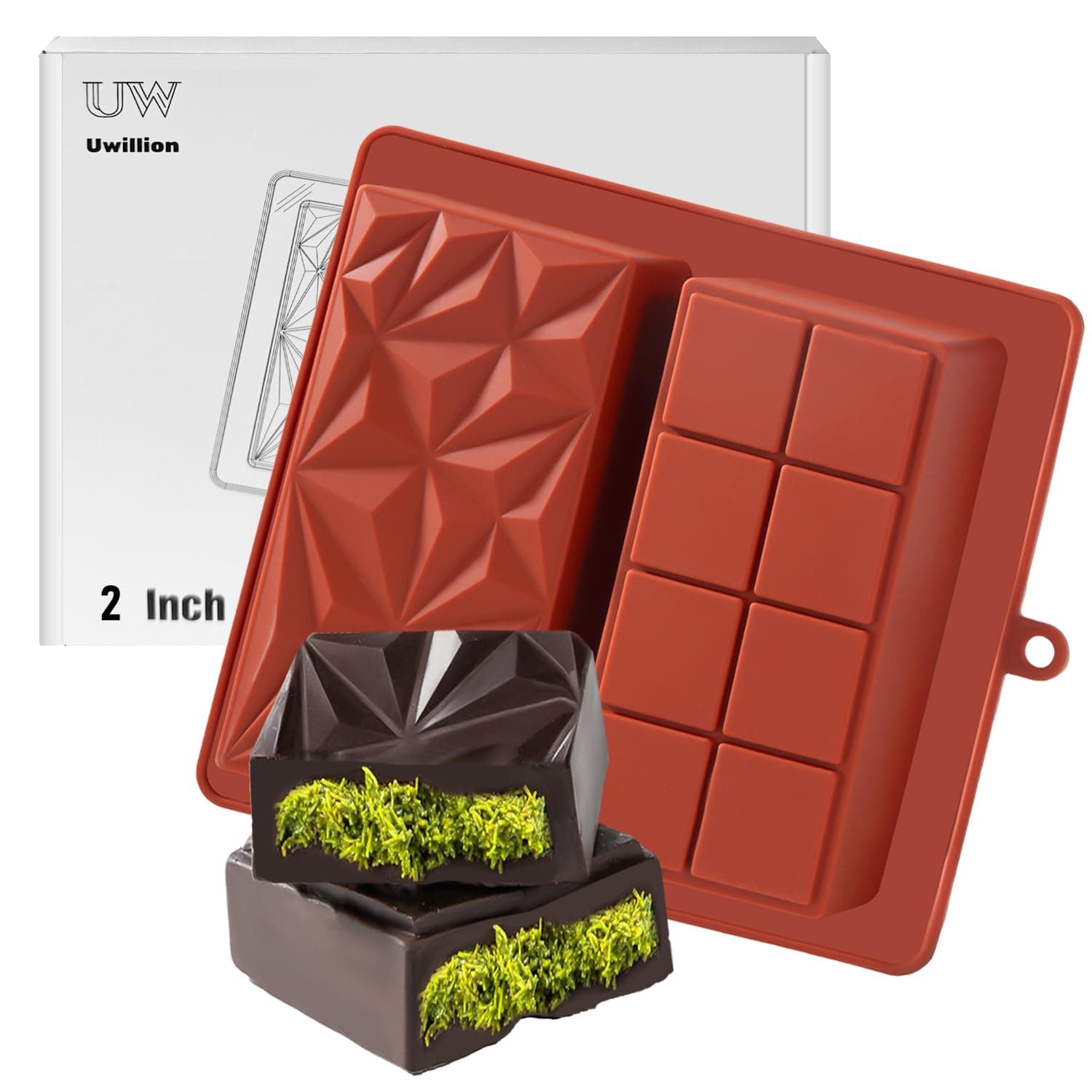 Chocolate Mold - Deep Dubai 2 Inch Pistachio Silicone Thick Mold for Stuffed Bar, Large Candy Bar Mold for Filling