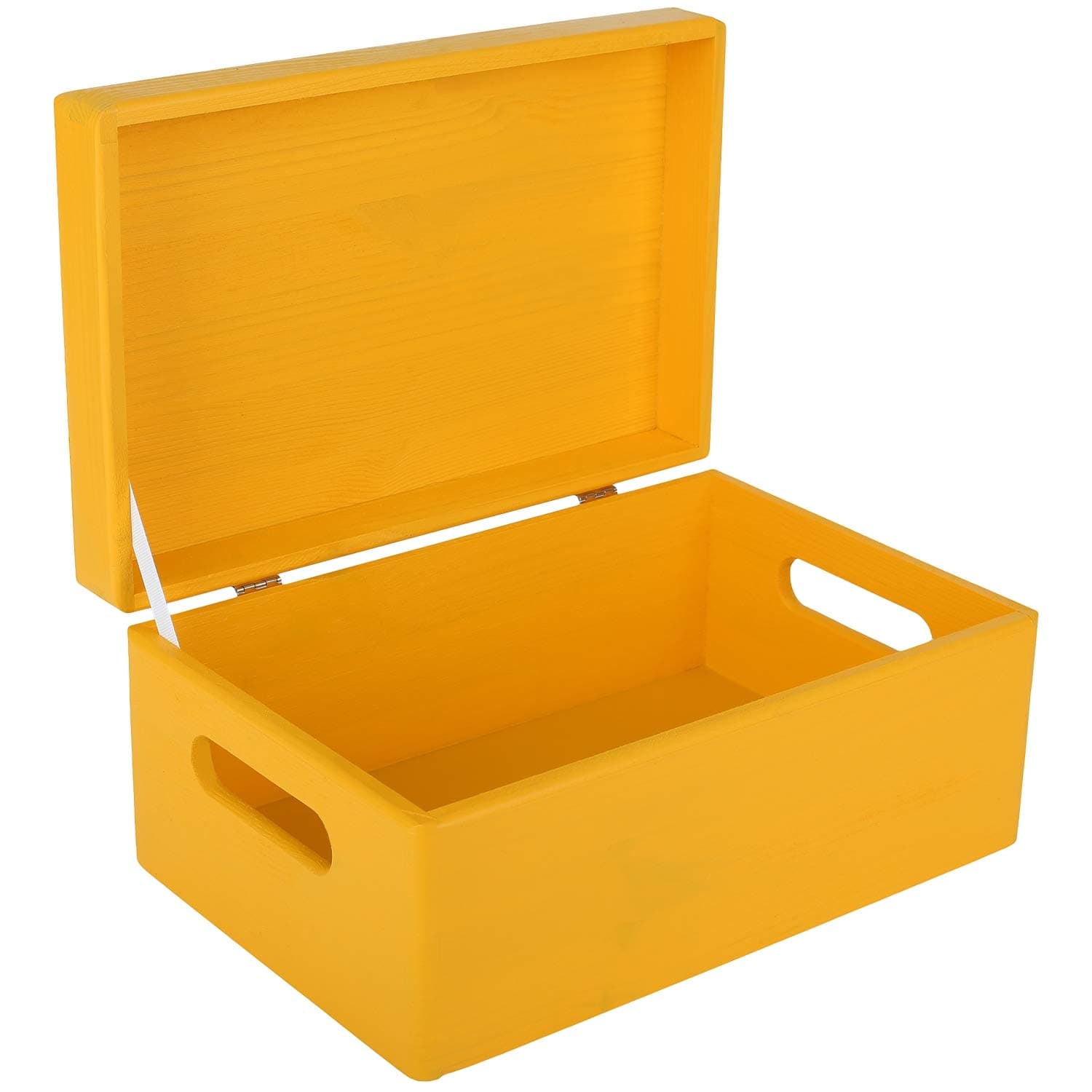 Creative Deco Large Yellow Wooden Box Storage with Hinged Lid | 11.8x7.87x5.51in (+-0.5) | Keepsake with Handles | Gift Box for Tool Dog Toy Shoes Kitchen Storage | Wood Keepsake Chest Trunk