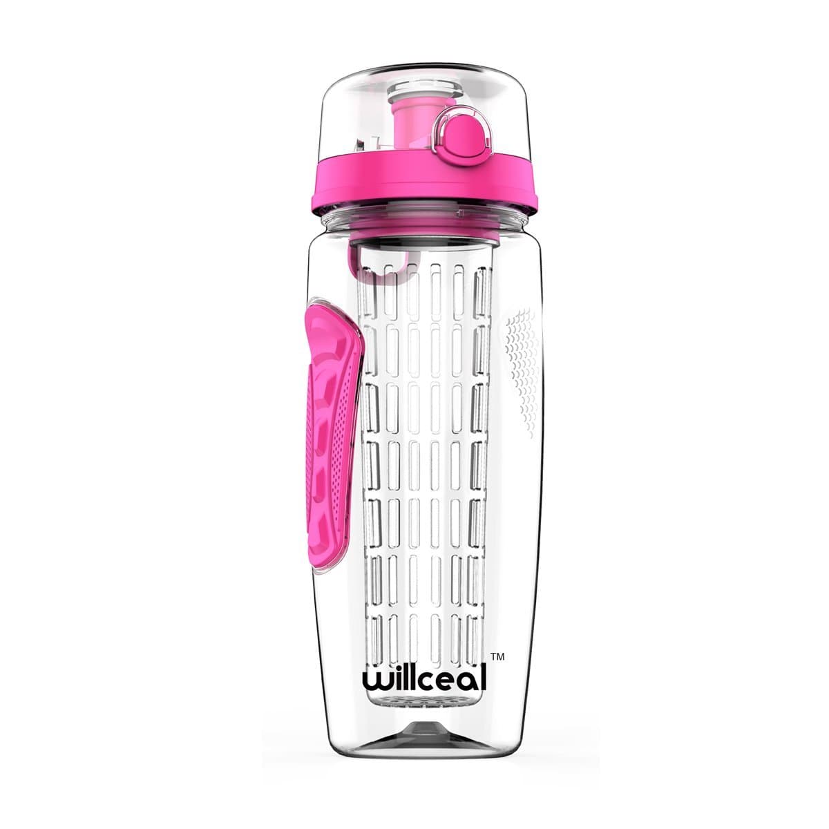 Fruit Infuser Water Bottle 32oz Durable,Large - BPA Free Tritan,Flip Lid, Leak Proof Design - Sports, Camping (Pink)