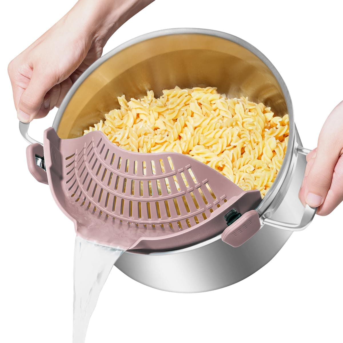 Large AUOON Clip on Strainer for All Pots and Pans - Oversized Silicone Pot Strainer Family-Style Design Pasta Strainer Kitchen Colander for Spaghetti and Noodles | Dishwasher Safe