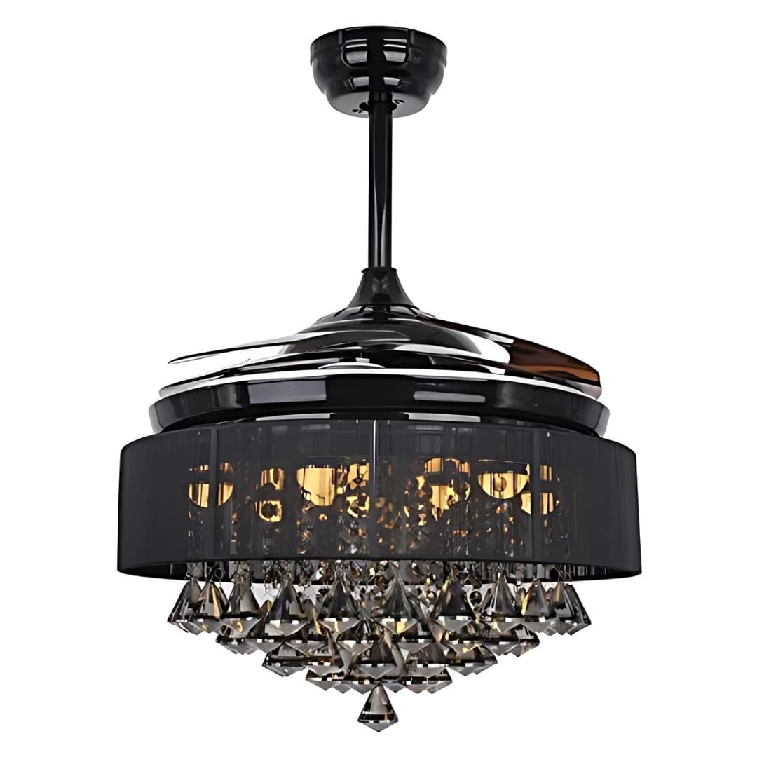 Hans Lighting Luxa Midnight Bloom Ceiling Fan with Light Luxury Modern Fan with Remote Noiseless Retractable Chandelier Fan with Anti dust Blades (Diamond Black)(Polycarbonate)
