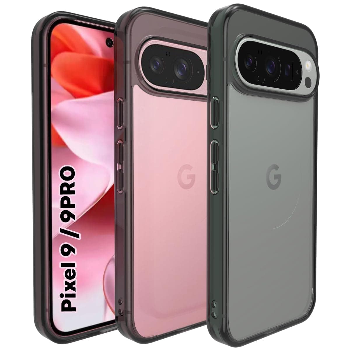 RIGGEAR Shockproof Clear Hybrid Armor Back Cover Case Compatible with Google Pixel 9 / Pixel 9 Pro (Transparent PC + Clear Black TPU Bumper)