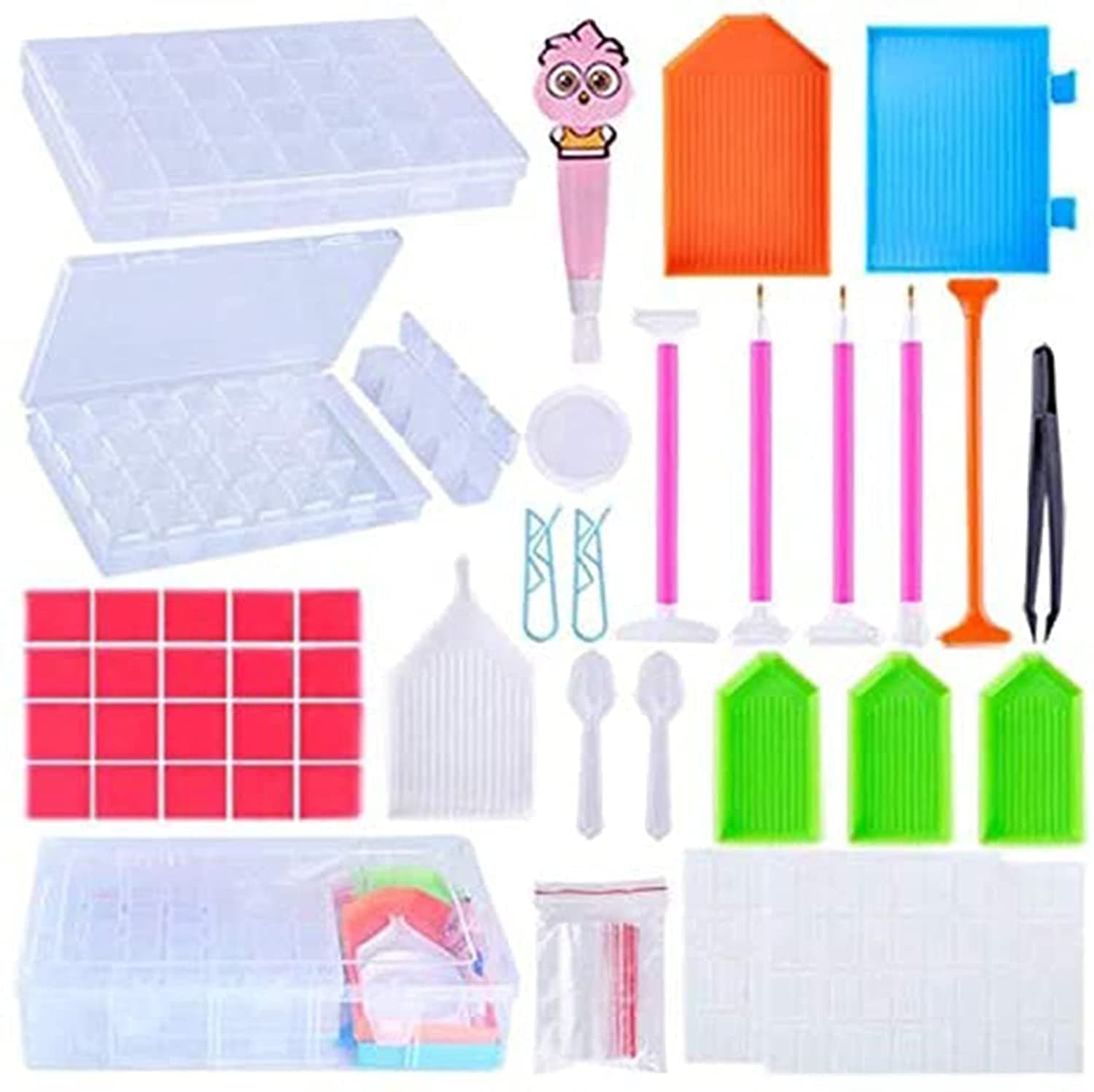 ExpressShop Diamond Cross Stitch Tools, 5D Diamond Cross Stitch Tools Full Kit, Including Diamond Stitch Pen, LED Diamond Painting Pen, Tweezers, Glue, Plastic Tray, Label Stickers and Embroidery Box
