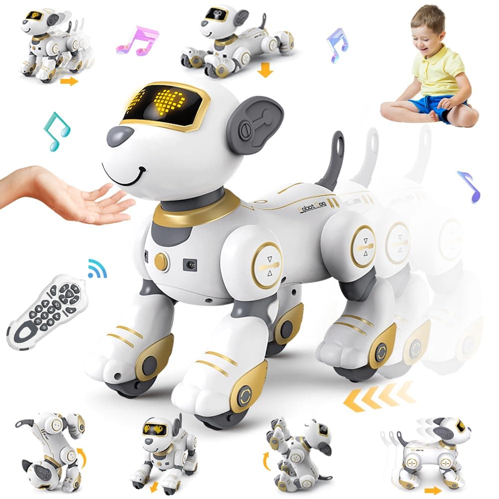 VATOS Remote Control Robot Dog Toy for Kids - Interactive Touch & Follow 17 Functions Robic Dogs, Programmable Smart Walking Intelligent Dancing RC Robot Puppy Toys 3-12 Birthday Gifts (Gold)