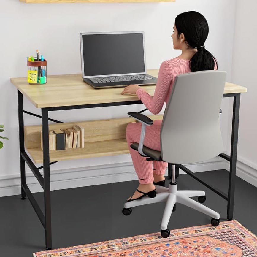 FURLAY Ark Office Desk and Study Table | 1 Year Warranty | Metal and Century Engineered Wood Desk for Adults & Students (Classic Oak)