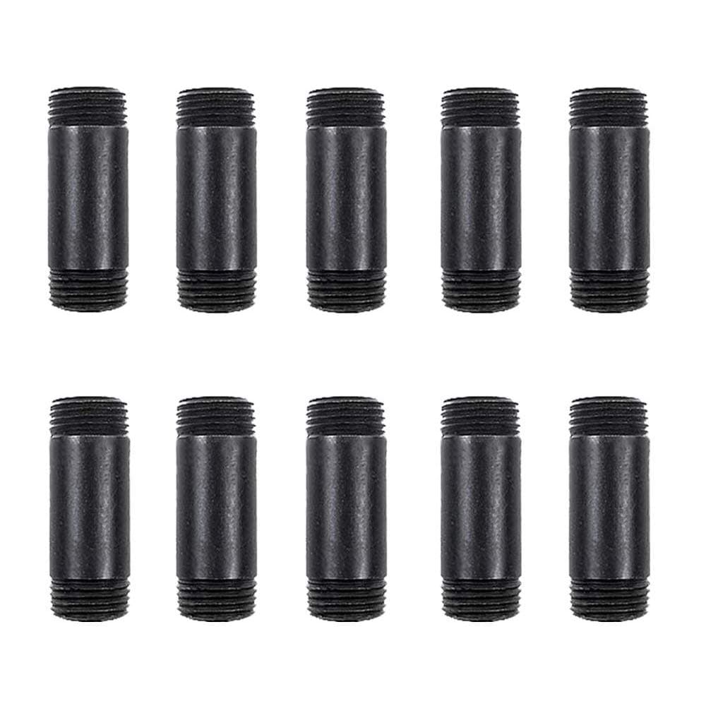 10 Pack 3/4 Inches x 2 Inches Black Malleable Steel Nipples Fitting, DIY Steampunk Industrial Vintage Style.