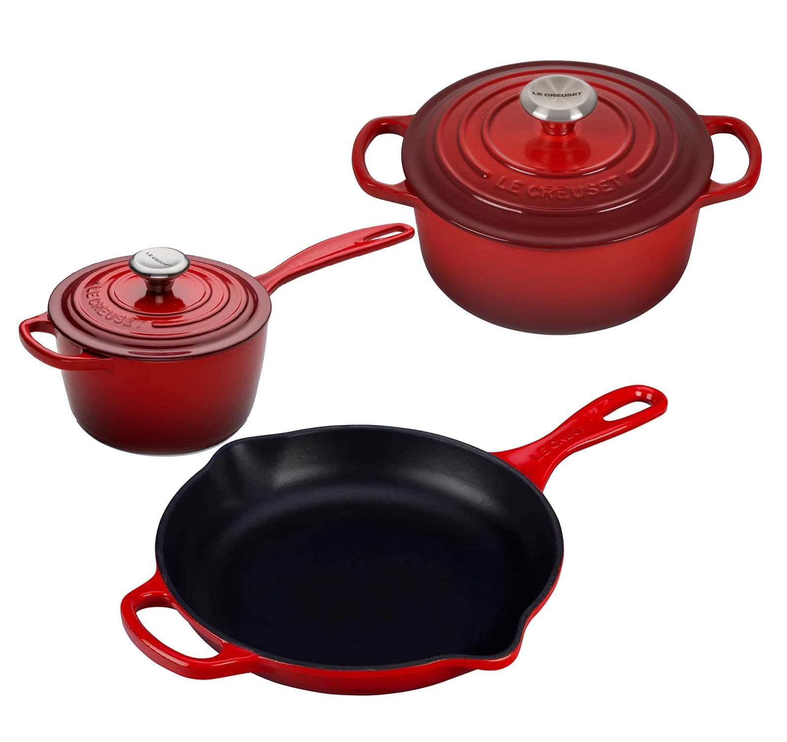 5 Piece Enameled Cast-Iron SS Knob Condo Cookware Set (Cerise)