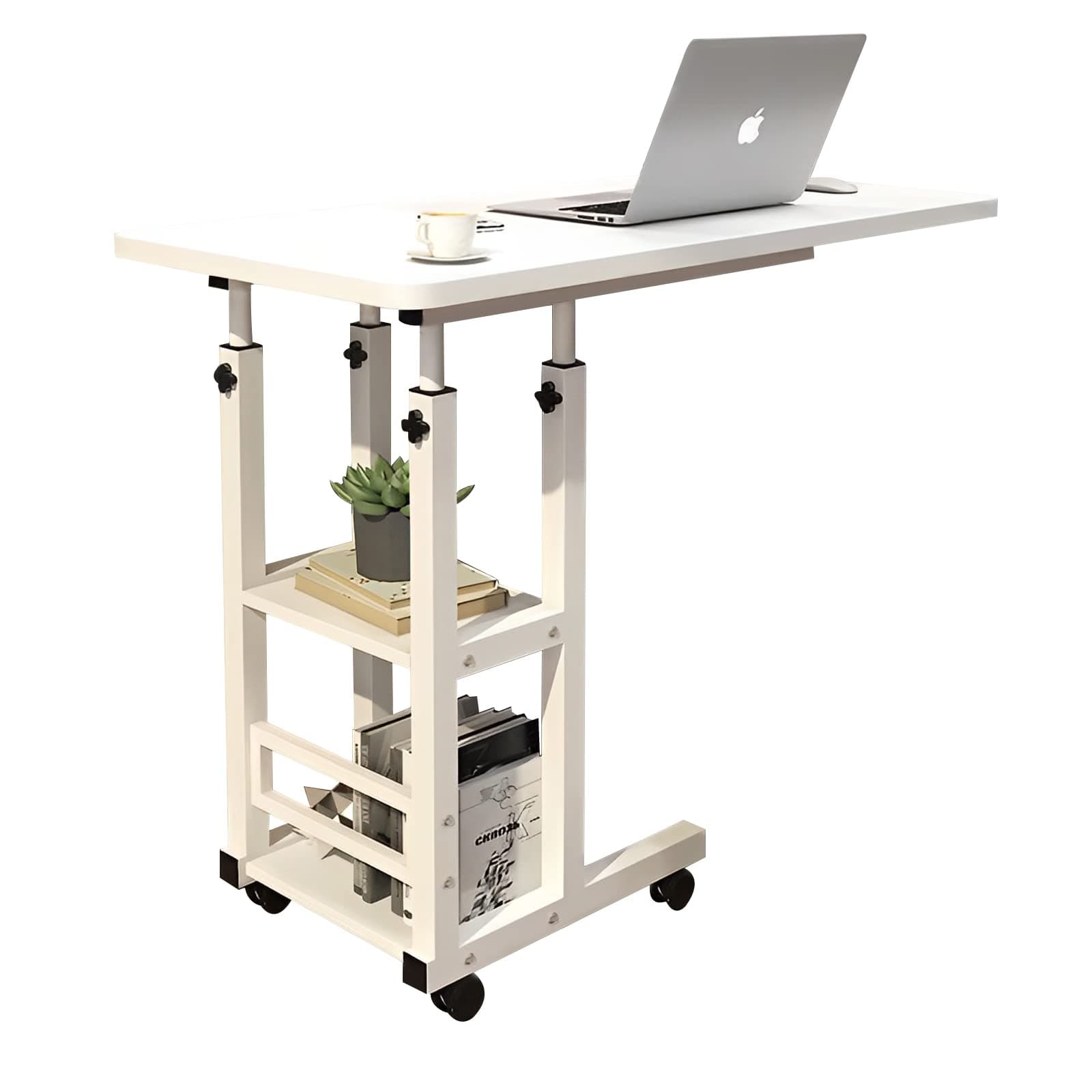 Occuwzz® Adjustable Standing Desk, Small Desks for Small Spaces Portable Laptop Computer Desk, Table for Bedrooms Couch Desk for Home Office Table Mobile Rolling Desk on Wheels with Storage (White)