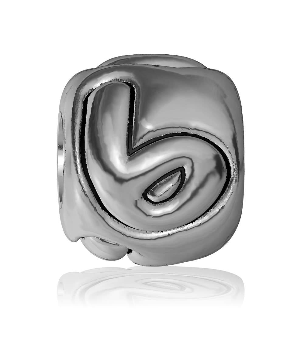 6 - Bead, Single Digit Number 6 Charm Bracelet Bead, Embossed, Complete Alphabet and Numbers Available, Solid Sterling Silver