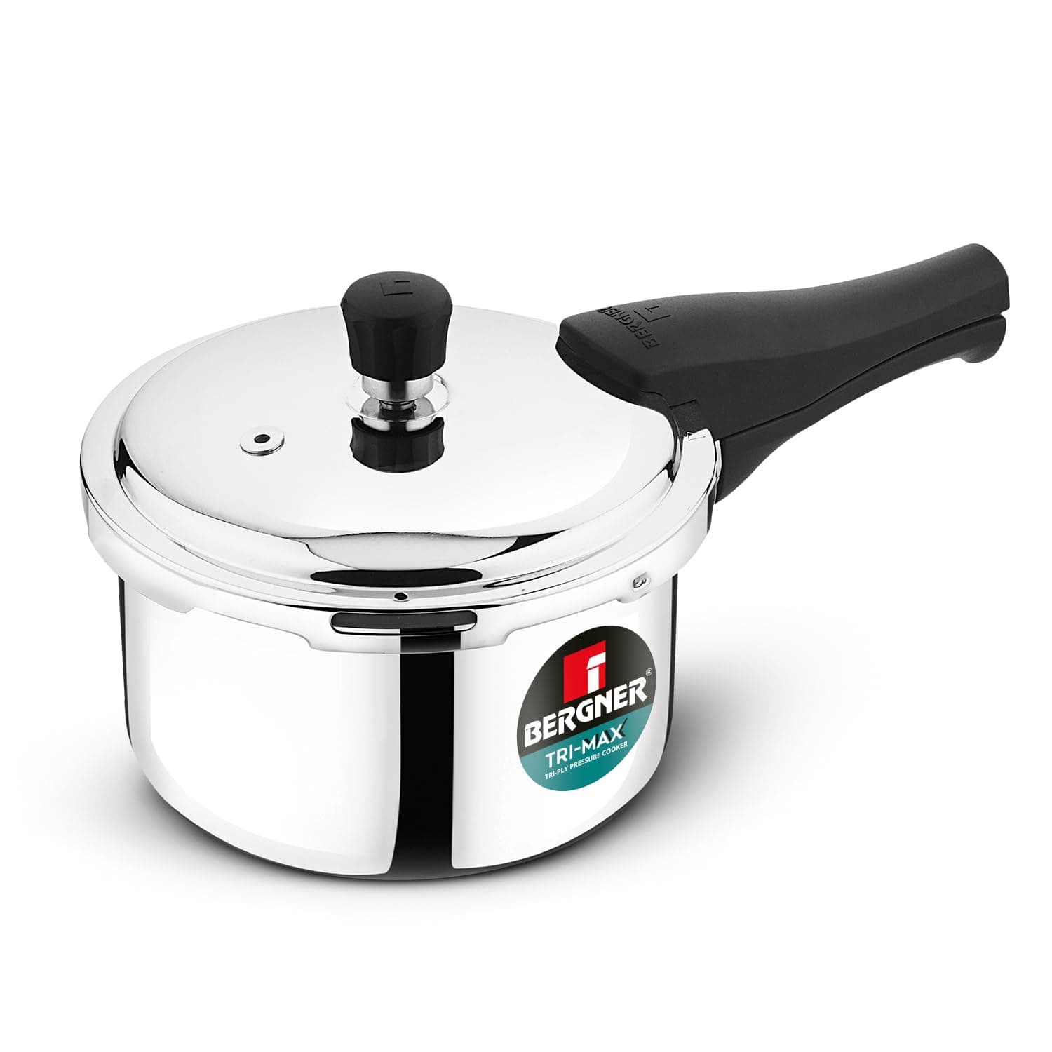 Bergner Tri-Max 2 L Triply Pressure Cooker, Outer Lid Cooker, Triply Body, Healthy Cooking, Durable Bakelite Handle, Safety Valve, Measuring Scale Inside, ISI Certified - Induction and Gas Stove Ready