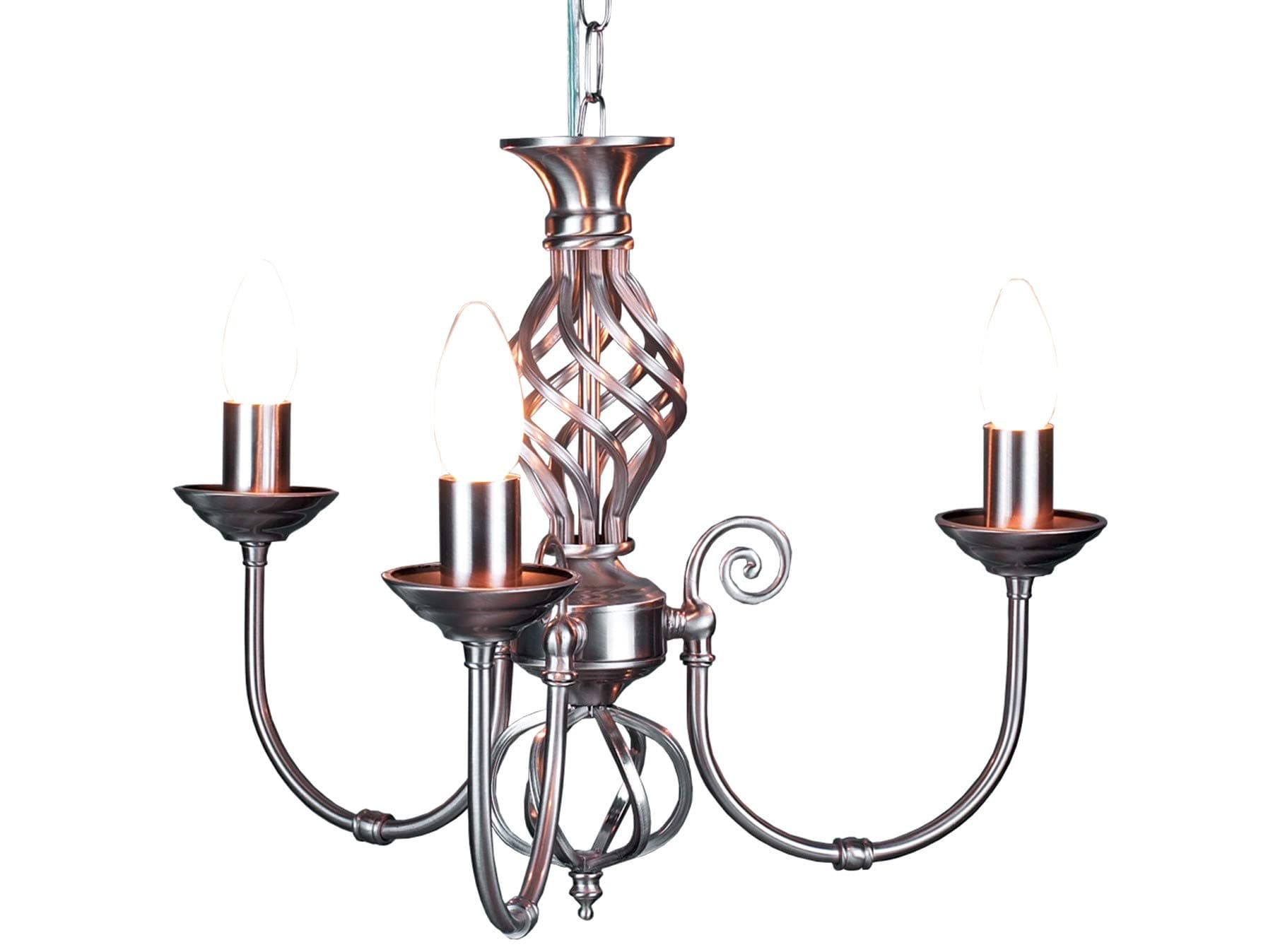 Classic 3 Way Barley Knot Twist Multi Arm Ceiling Light Fitting in Satin Chrome Finish - LED Compatible