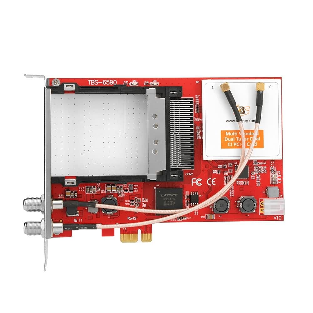Double tbs6590 Universal Standard Muti PCI-E Dual TV Tuner Card with CI Slot for DVB-S2/S2X/S C/ISDB-T for Satellite and DVB-T/DVB-T2/T/DVB-C2 Cable