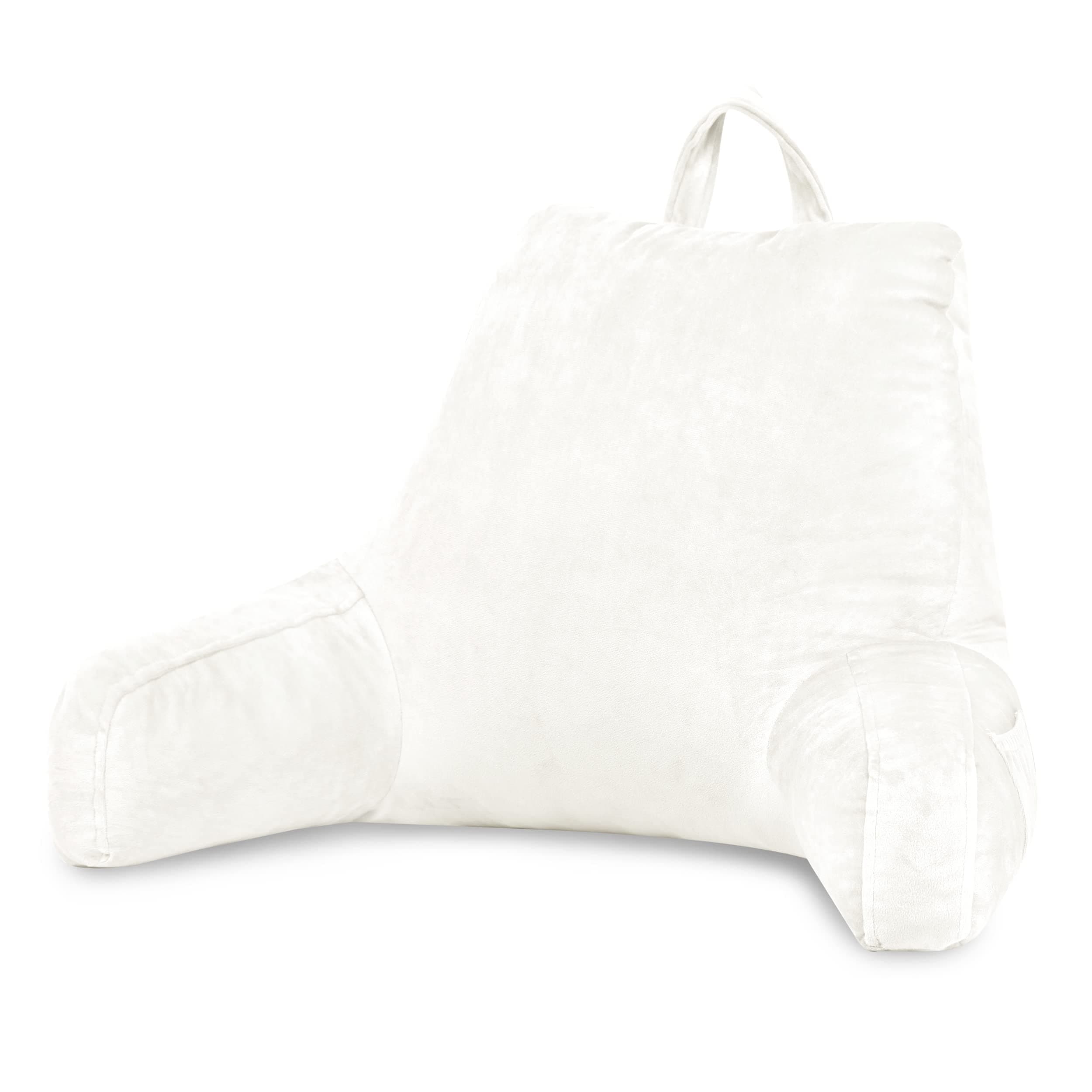 downluxe Reading Pillow with Arms, Back Pillow for Sitting in Bed, Adult Bed Rest Pillow with Shredded Memory Foam and Removable Cover (18 X 15 Inches White)