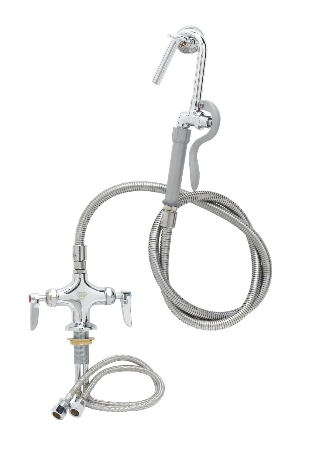 T&S Brass B-0300-102A Dual Pantry Base Faucet with 053A, B-0102-A Hose and Hook Nozzle, B-0104-D Wall Hanger Hook