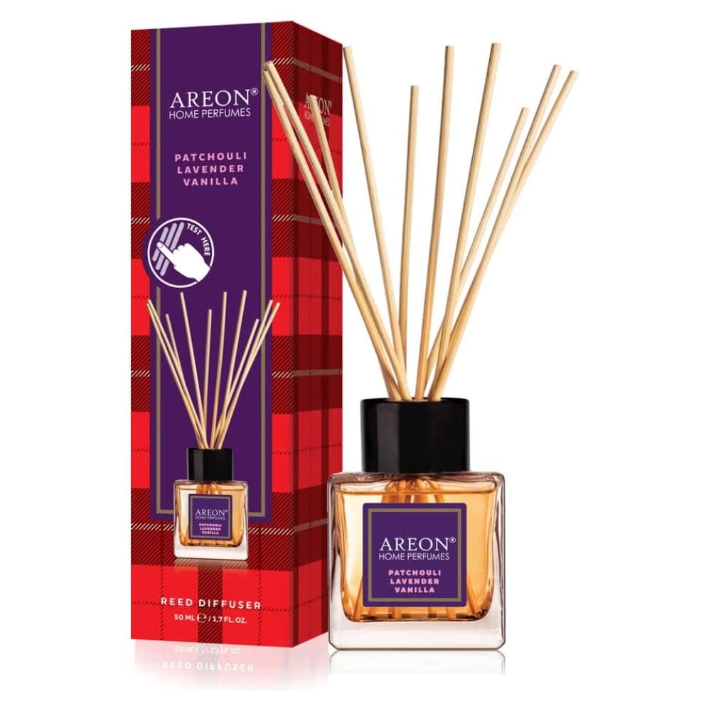 Home Luxury Perfume Reed Diffuser + 10 Rattan Reeds, Patchouli Lavender Vanilla 50 ml