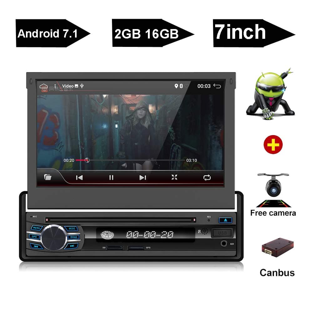 Navigation Seller - 7" Android 7.1 Car Radio GPS DVD Player Car Navigation Head Unit for Universal Single Din 2GB+16GB Auto Radio bt Wifi Car Stereo Reserve Camera Wifi FM AM