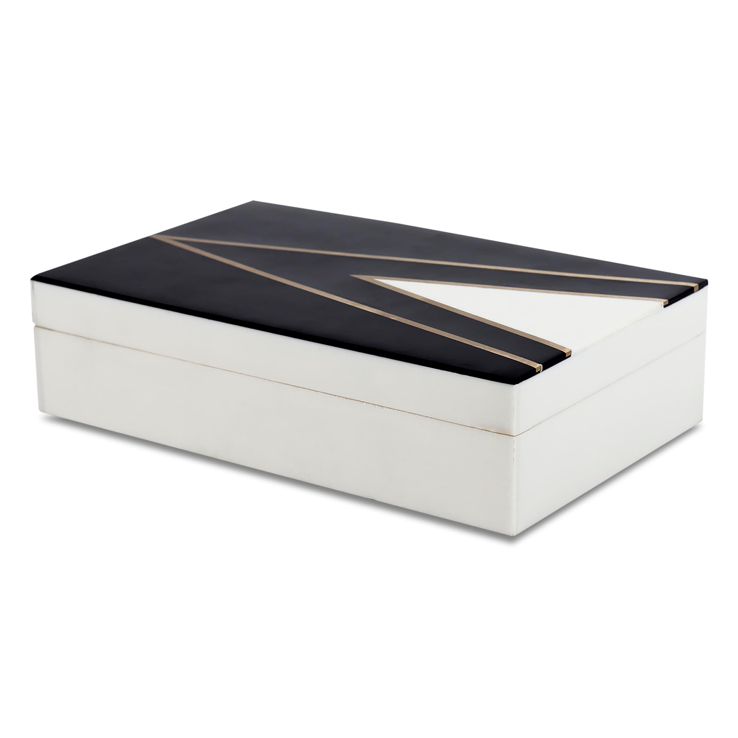 Handicrafts Home Black and White Decorative Storage Box with Lid, Slim Rectangular Storage Box, Handmade Wooden Box, Remote Holder, Desk Organizer, Decorative Keepsake & Jewelry Box (6x8x1.5 Inch)