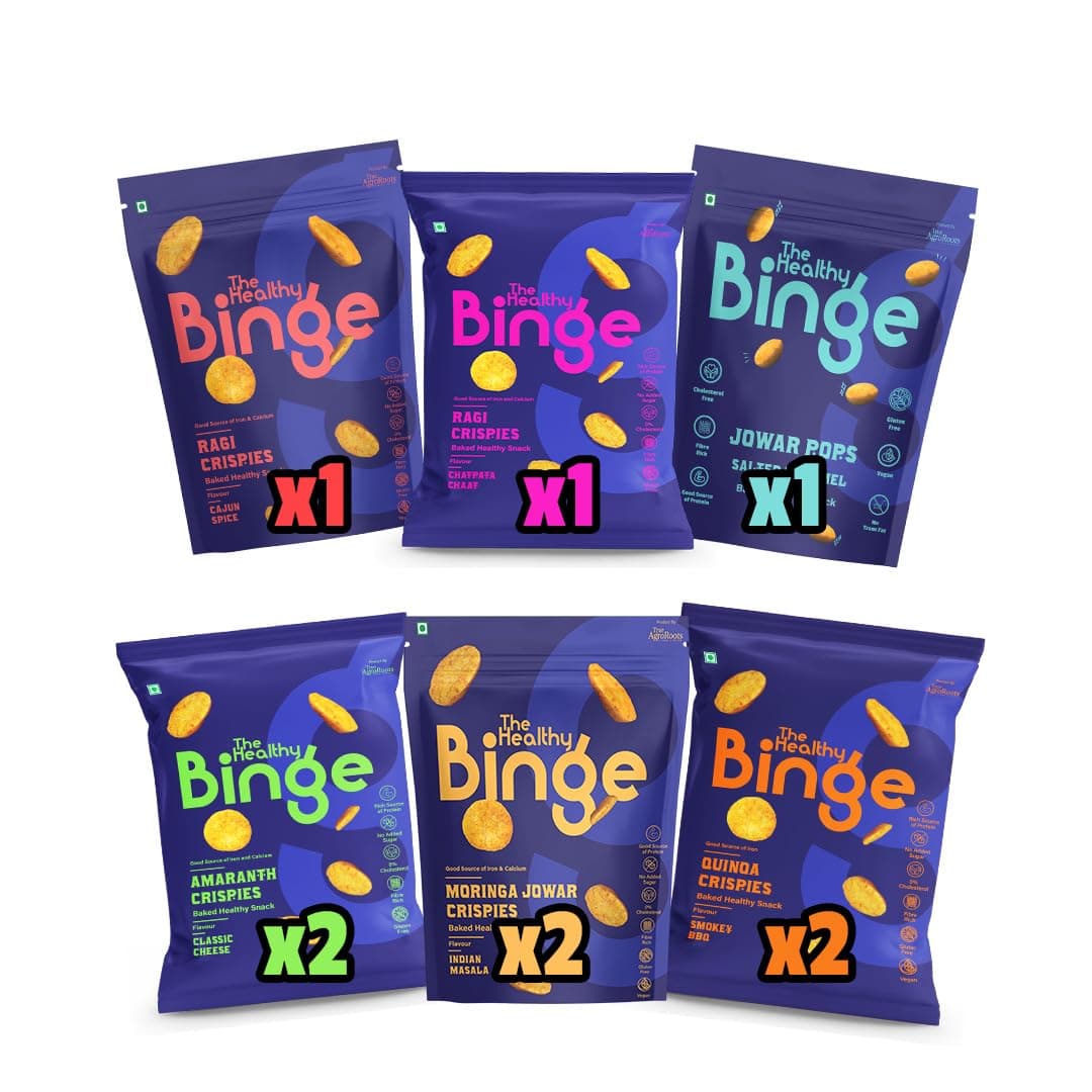 The Healthy Binge Assorted Snacks Combo - Baked Millet Chips, No Palm Oil, Protein Rich, Healthy Snacks for Kids and Adults | Chips Combo (Pack of 9)