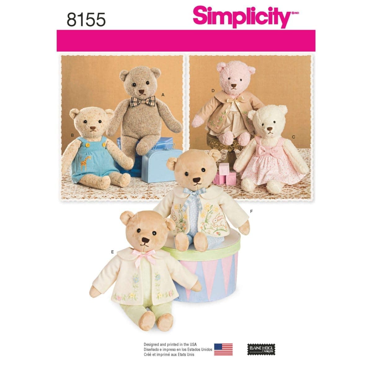 Creative Patterns Simplicity Pattern 8155 Stuffed Bears with Clothes, Size: One Size (One Size)